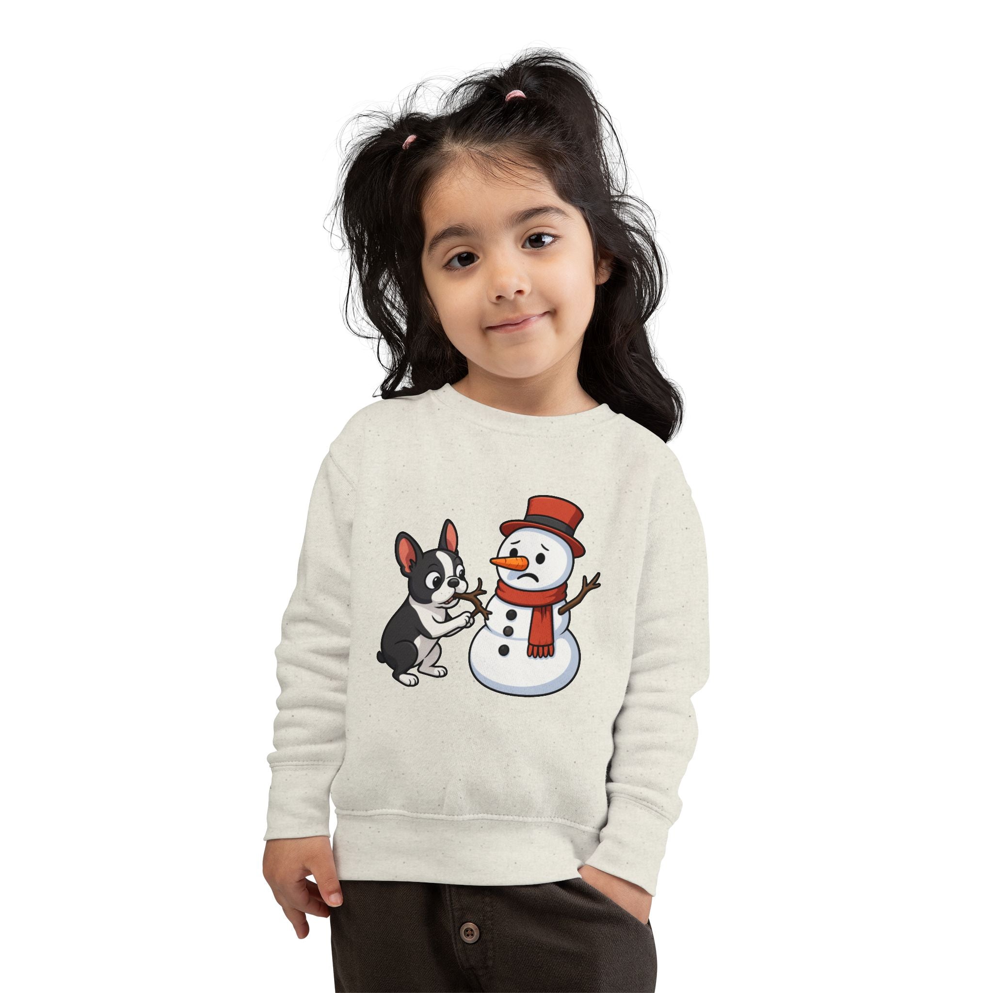 Boston Terrier & Snowman Christmas Toddler Sweatshirt