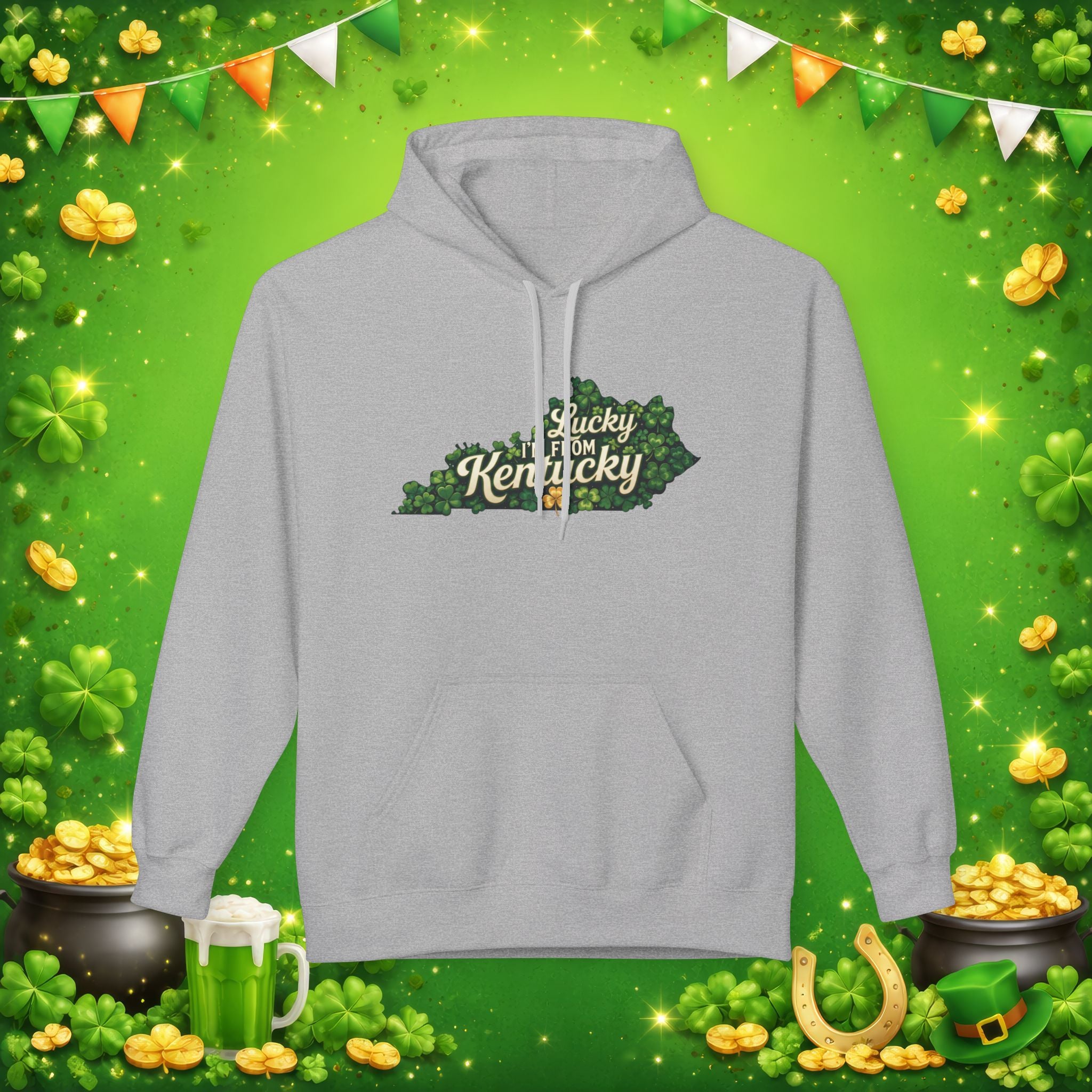 Lucky I’m From Kentucky Hoodie – St. Patrick’s Day Shamrock Kentucky Sweatshirt – Irish Bluegrass Pride Pullover