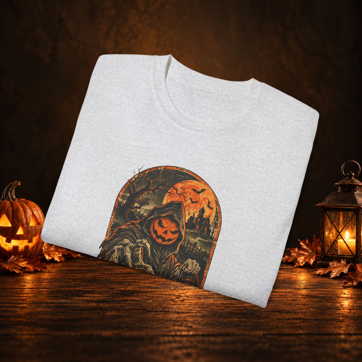 Halloween Pumpkin Scarecrow Tee — Spooky Lantern Jack-O'-Lantern Graphic Shirt