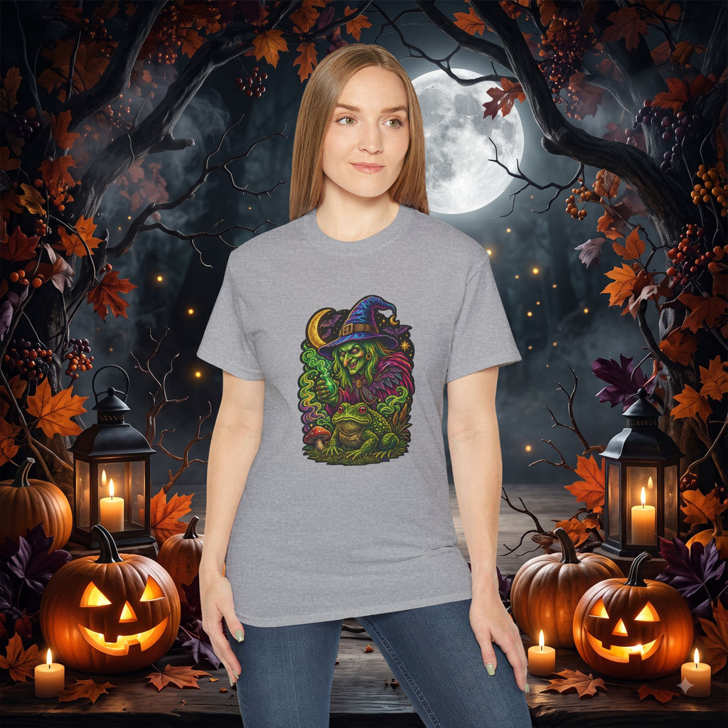 Neon Witch & Toad Halloween T-Shirt | Spooky Witchcraft Tee