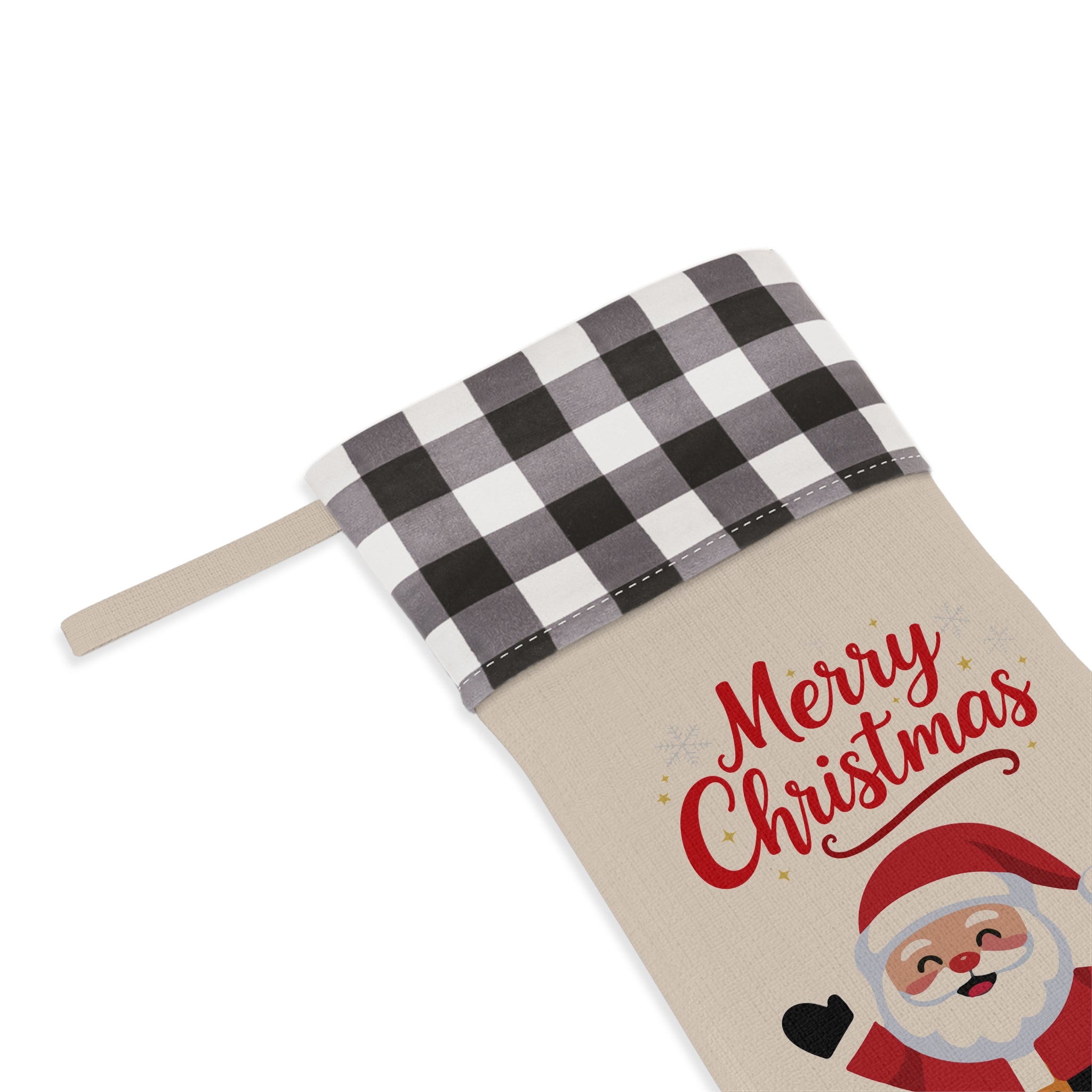 Buffalo Plaid “Merry Christmas” Santa Stocking – Festive Holiday Decor