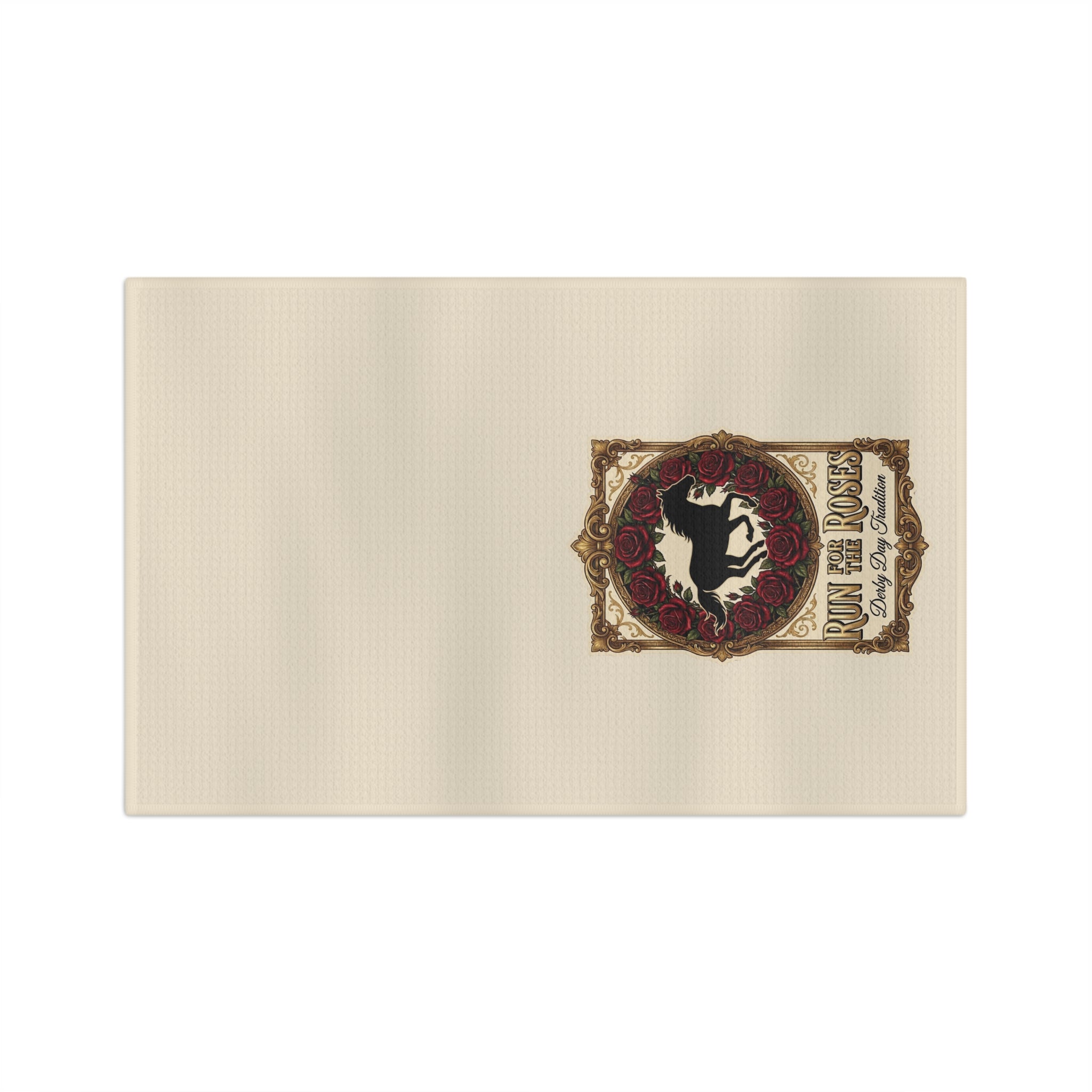 Run for the Roses Tea Towel, Derby Day Kitchen Towel, Vintage Horse Floral Decor