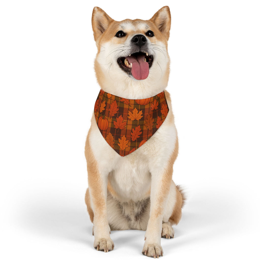 Autumn Leaves & Pumpkins Plaid Pet Bandana | Fall Dog Accessory (Multiple Sizes)