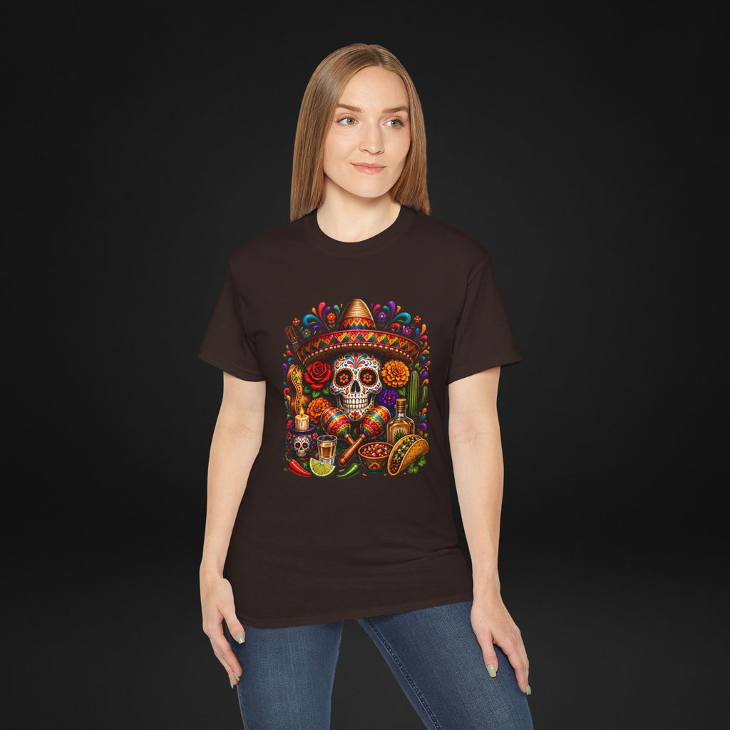 Cinco de Mayo Sugar Skull T-Shirt – Fiesta Sombrero Taco & Tequila Graphic Tee