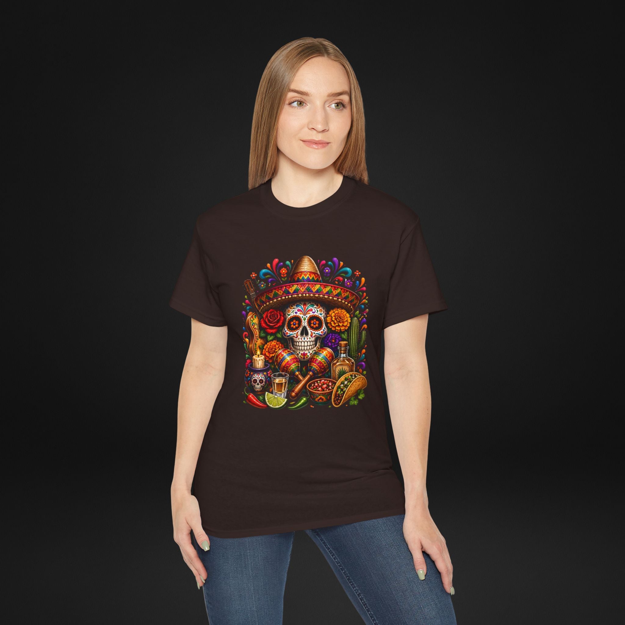 Cinco de Mayo Sugar Skull T-Shirt – Fiesta Sombrero Taco & Tequila Graphic Tee