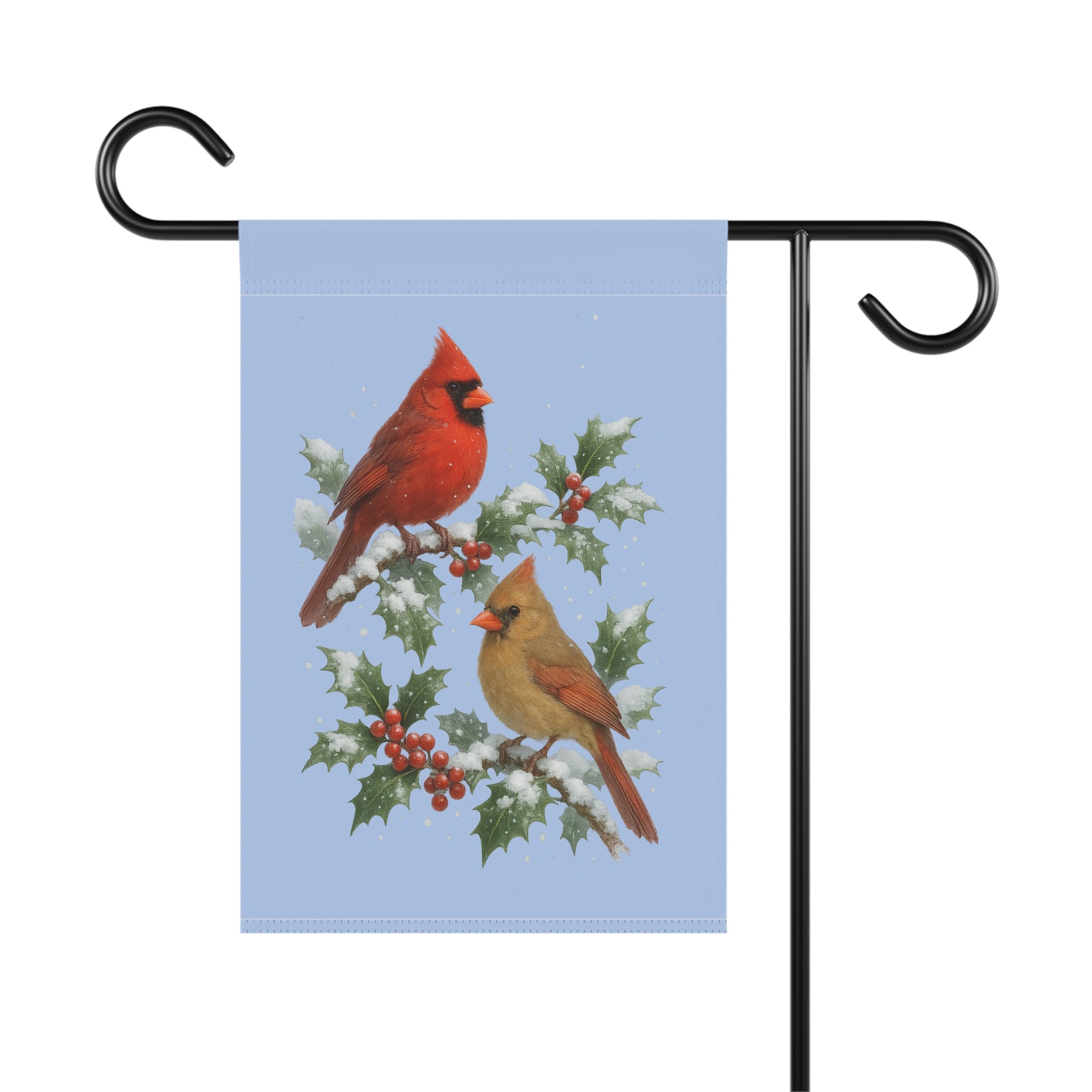Cardinals in the Snow Garden Flag – Winter Holly Branch Cardinals Home Décor