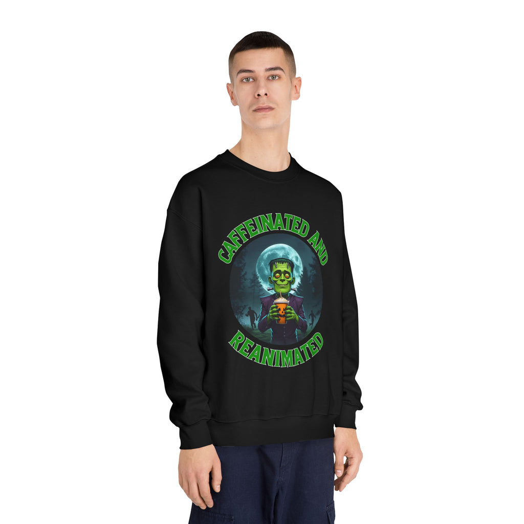 Caffeinated and Reanimated Frankenstein Halloween Sweatshirt (Unisex)
