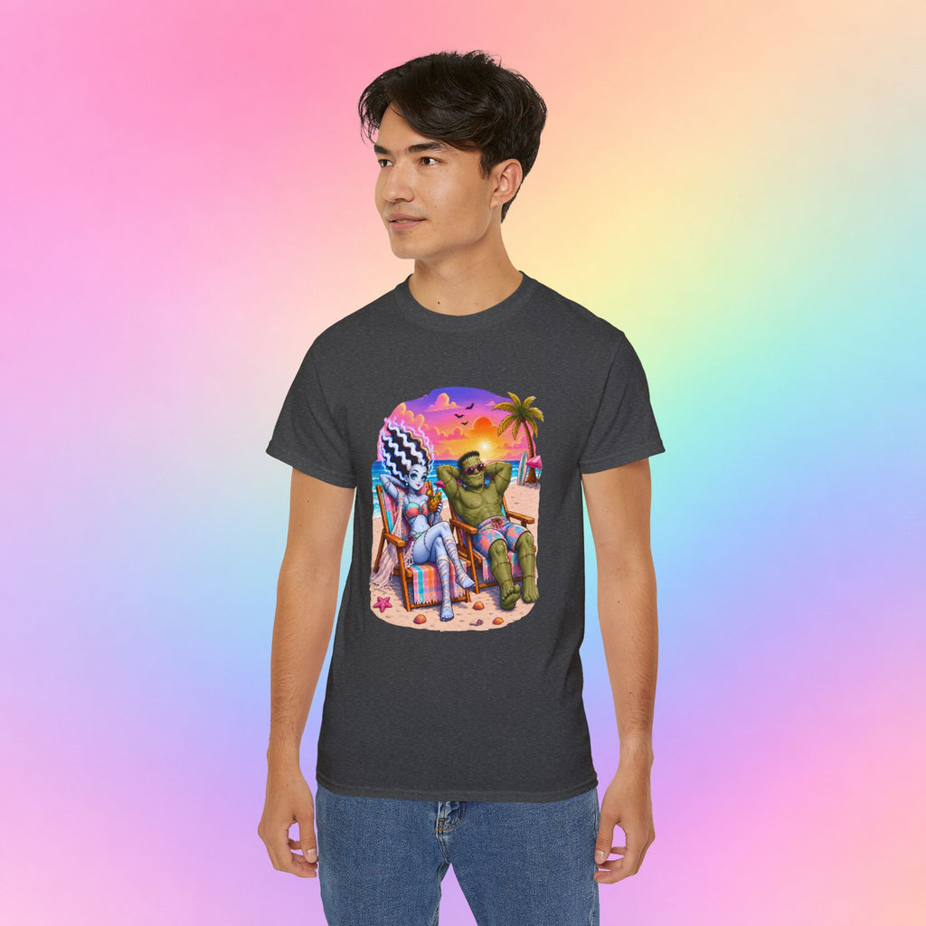 Summerween Monster Beach Couple Shirt | Spooky Summer Halloween Tropical Design