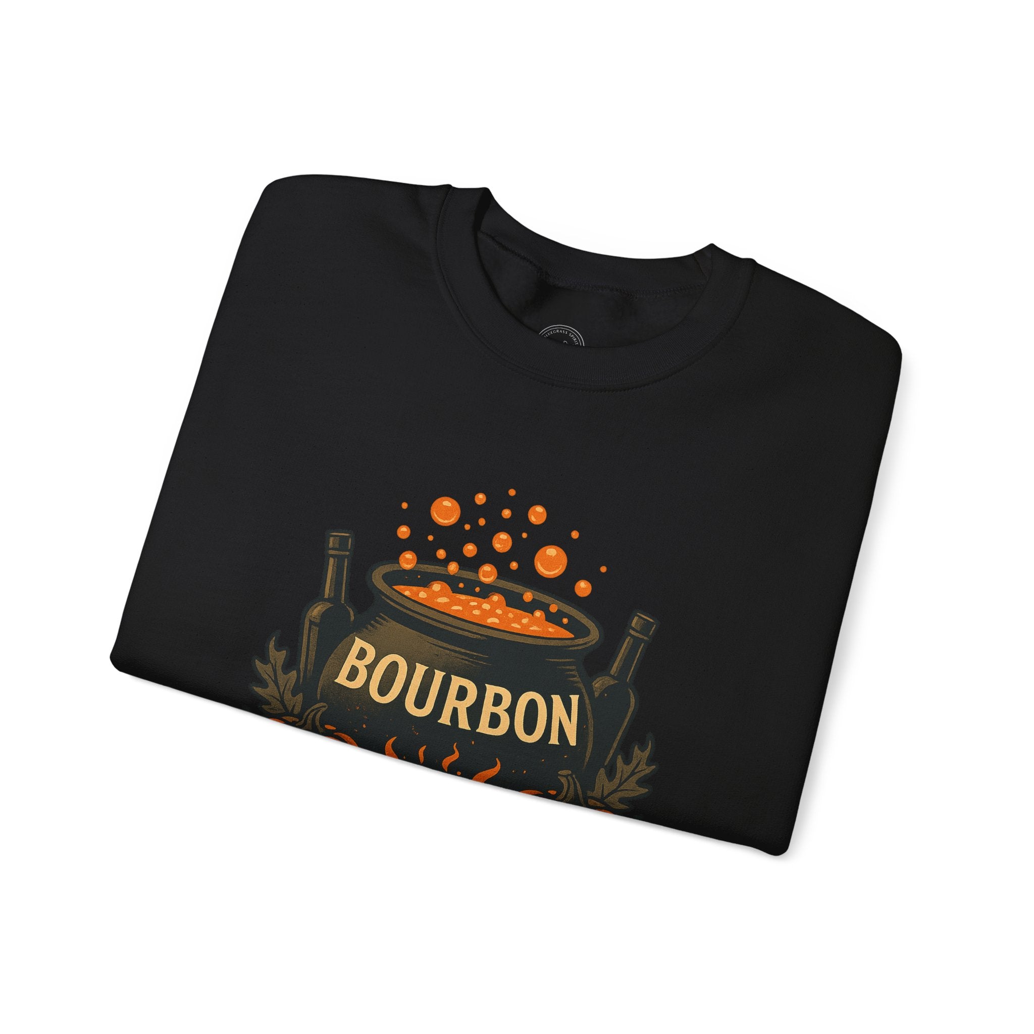 Halloween Bourbon Cauldron Sweatshirt – Spooky Pumpkin & Whiskey Glass Design