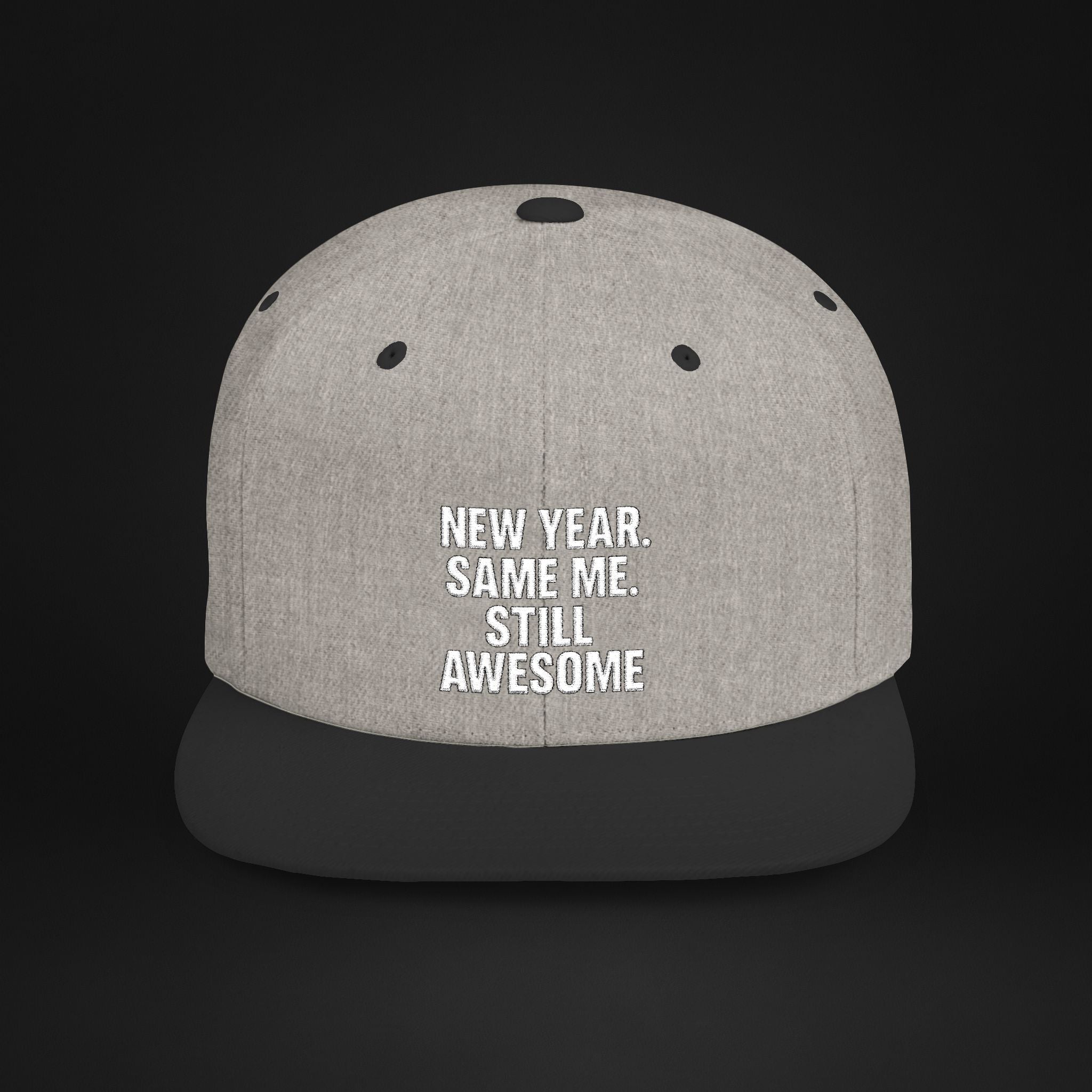 New Year Same Me Still Awesome Embroidered Snapback Hat – Funny New Year Statement Cap, Unisex Flat Bill Hat