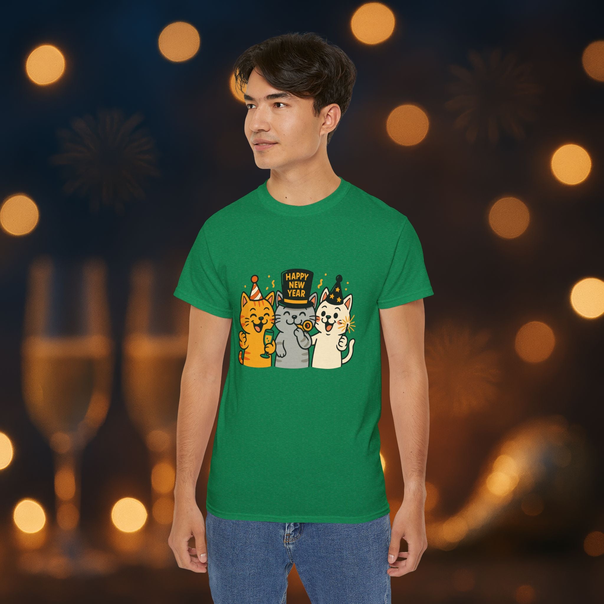 Happy New Year Cats T-Shirt – Cute Party Cats Tee | New Year’s Eve Cat Lover Shirt