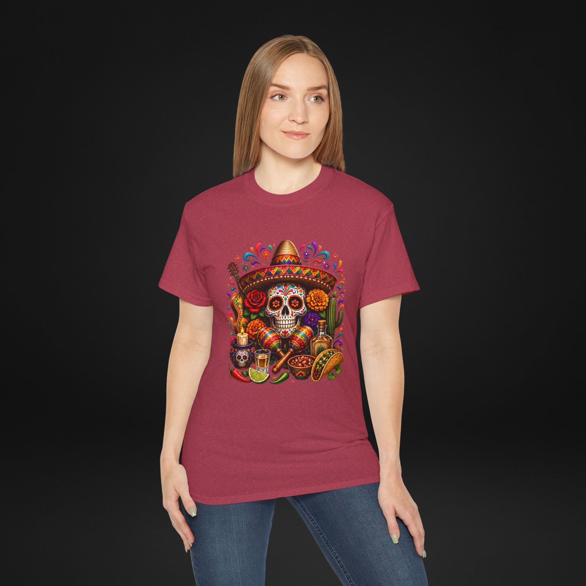 Cinco de Mayo Sugar Skull T-Shirt – Fiesta Sombrero Taco & Tequila Graphic Tee