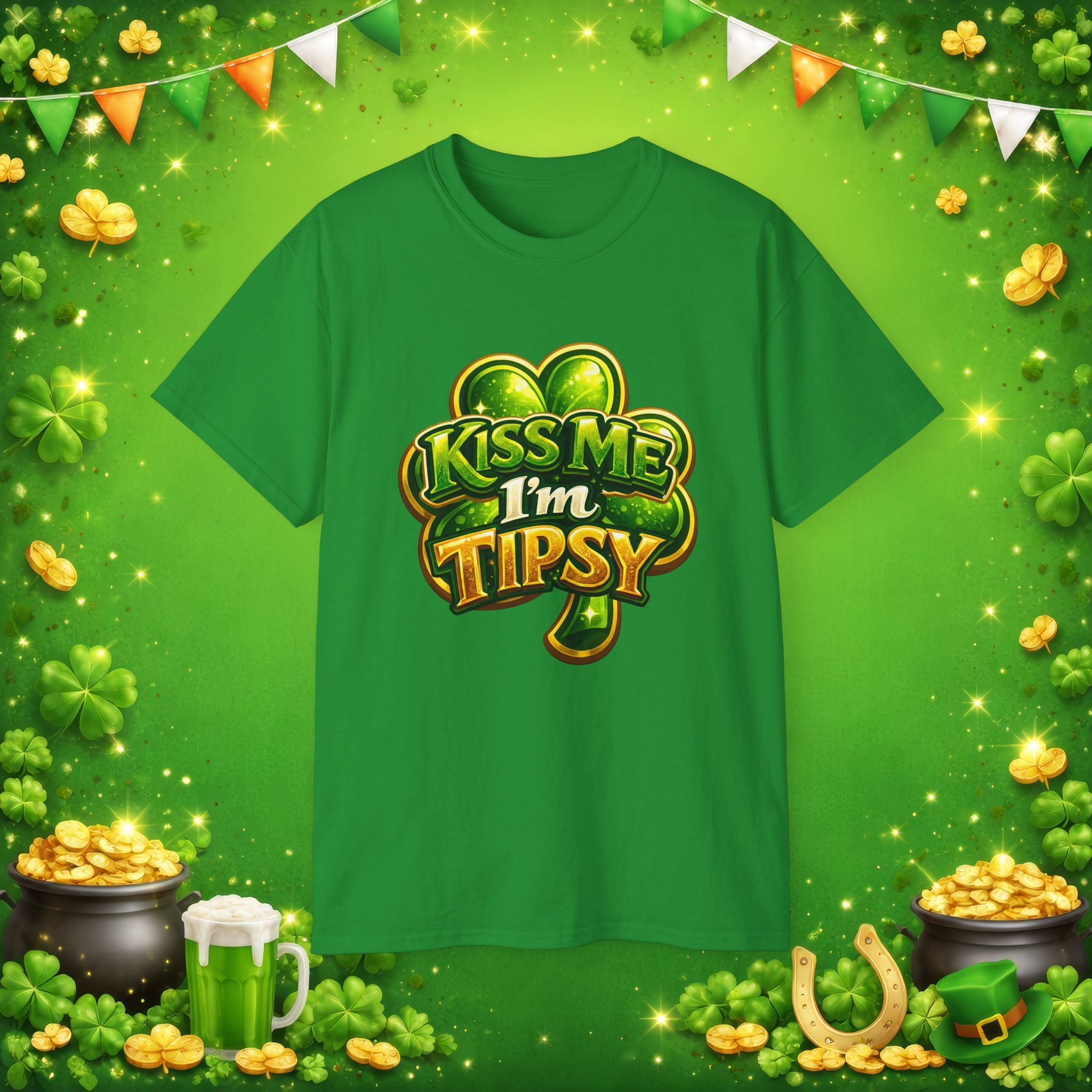 Kiss Me I’m Tipsy St. Patrick’s Day T-Shirt – Funny Irish Drinking Shirt