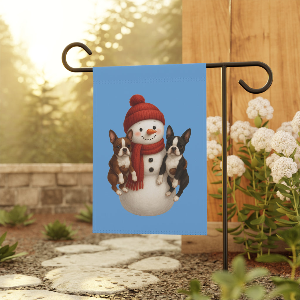 Snowman with Boston Terriers Garden Flag - Festive Holiday Yard Décor