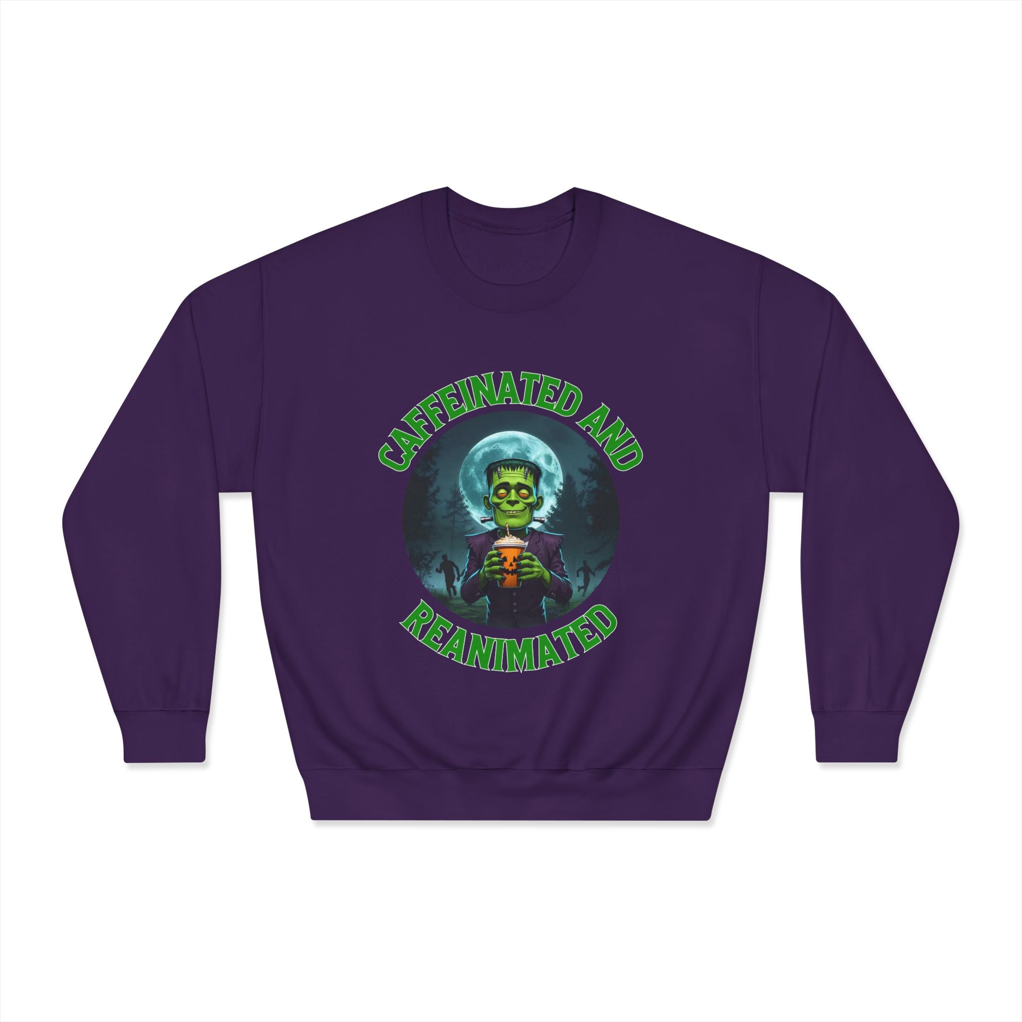 Caffeinated and Reanimated Frankenstein Halloween Sweatshirt (Unisex)