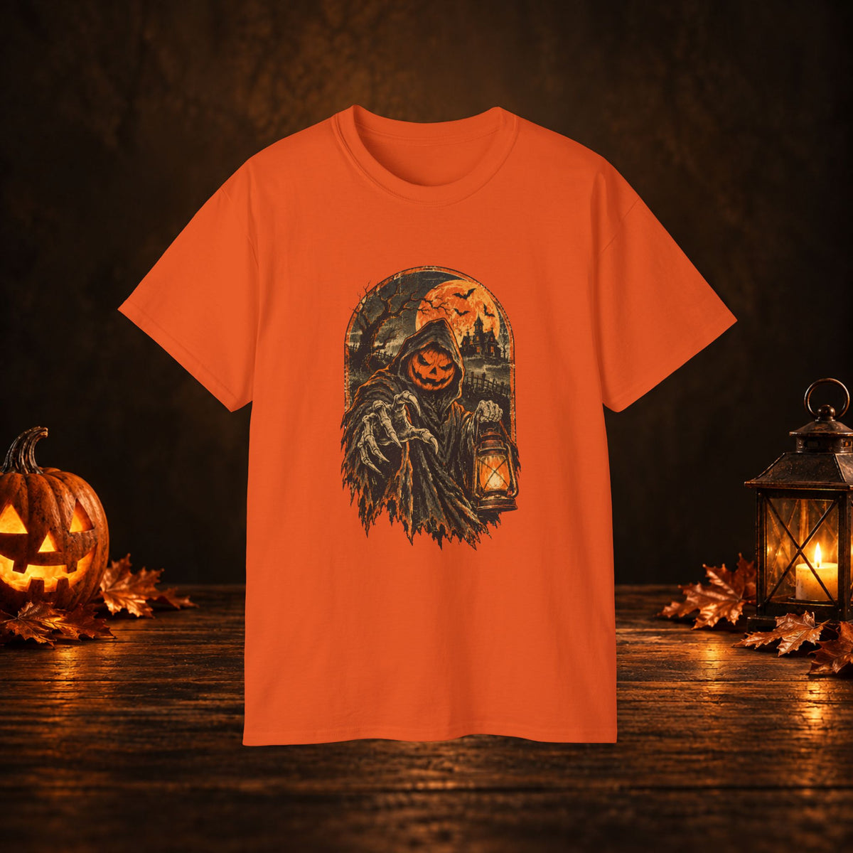 Halloween Pumpkin Scarecrow Tee — Spooky Lantern Jack-O'-Lantern Graphic Shirt