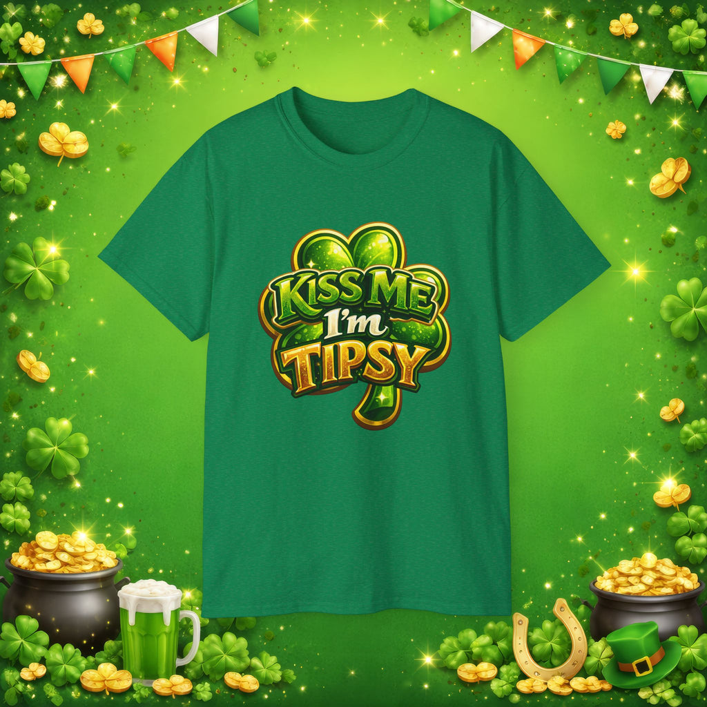Kiss Me I’m Tipsy St. Patrick’s Day T-Shirt – Funny Irish Drinking Shirt