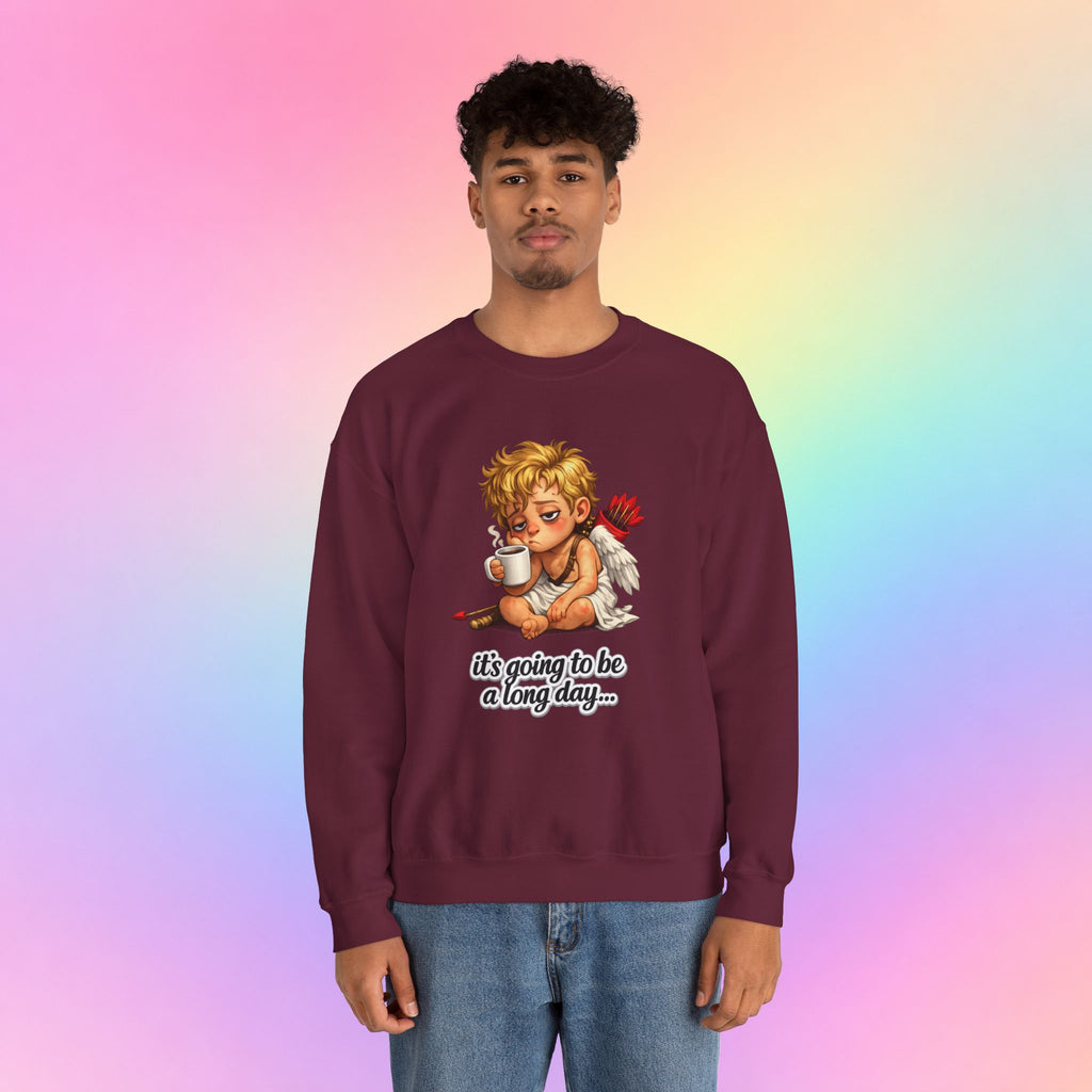 It’s Going to Be a Long Day Cupid Valentine’s Day Sweatshirt – Funny Coffee Angel Pullover
