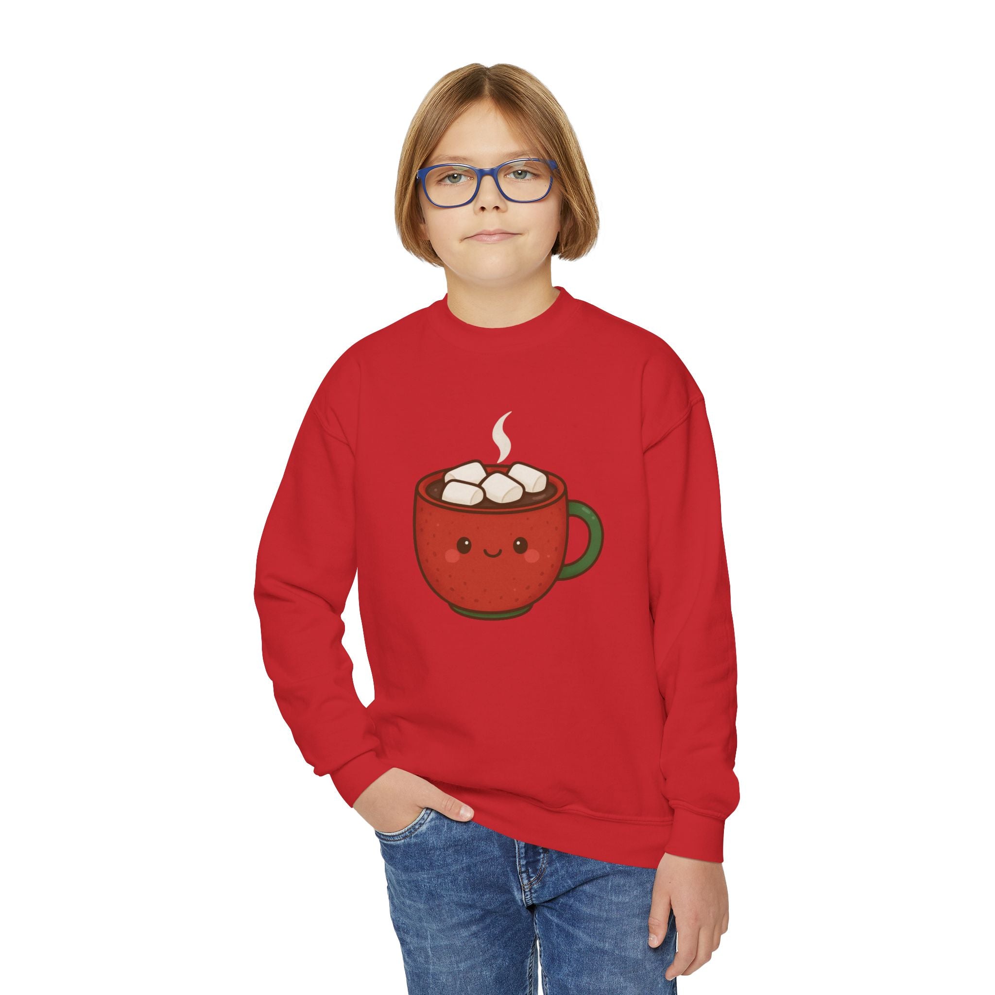 🎄 Cuddly Cocoa Youth Sweatshirt – Cozy Christmas Hot Chocolate Design