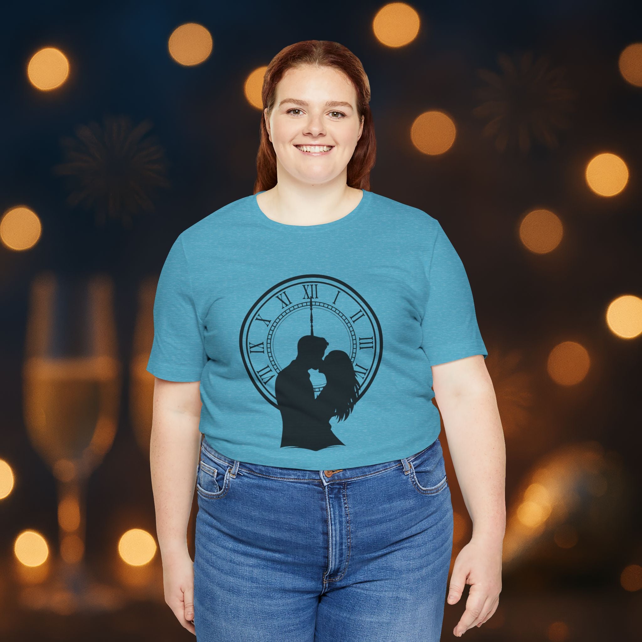 Midnight Kiss New Year’s Eve T-Shirt – Romantic Clock Silhouette Celebration Tee