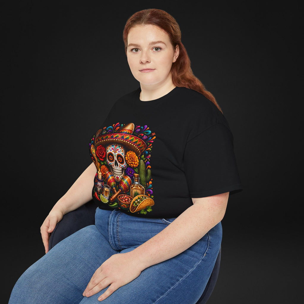 Cinco de Mayo Sugar Skull T-Shirt – Fiesta Sombrero Taco & Tequila Graphic Tee