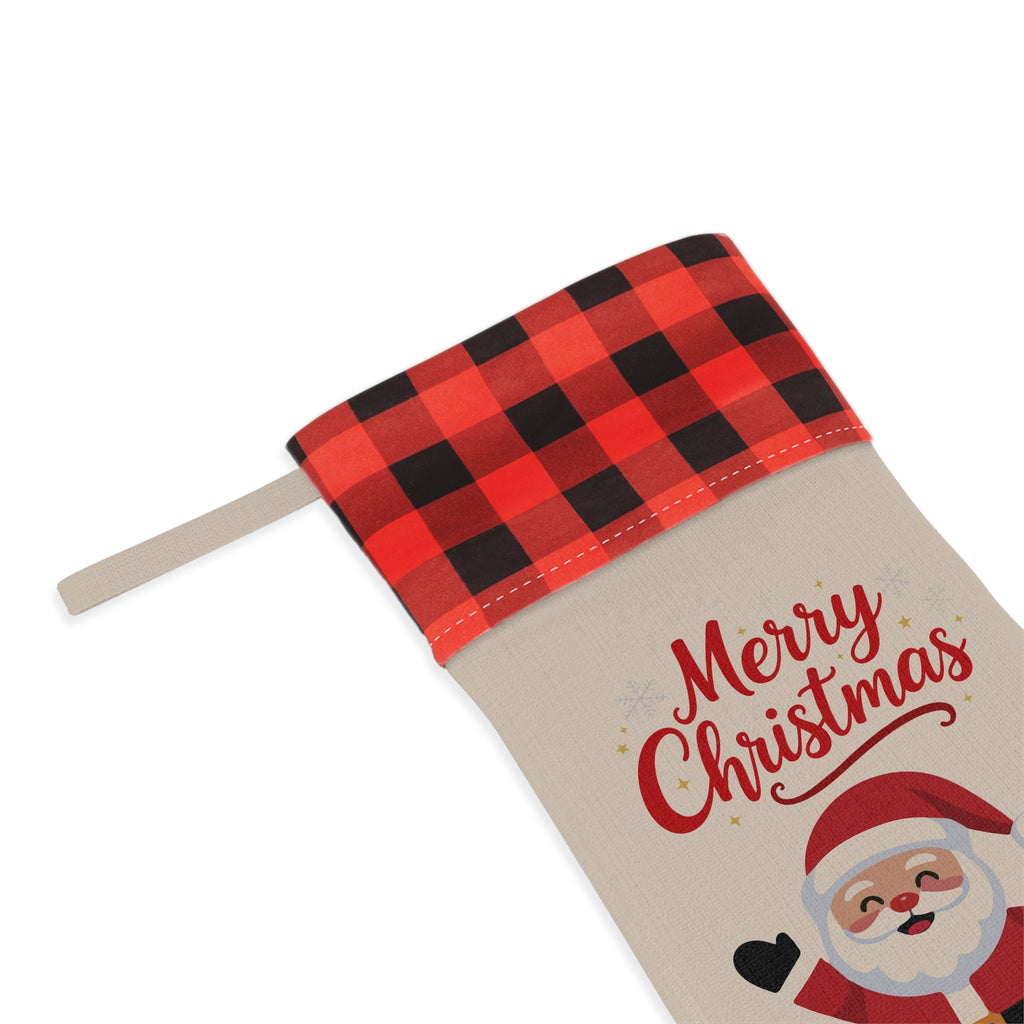 Buffalo Plaid “Merry Christmas” Santa Stocking – Festive Holiday Decor