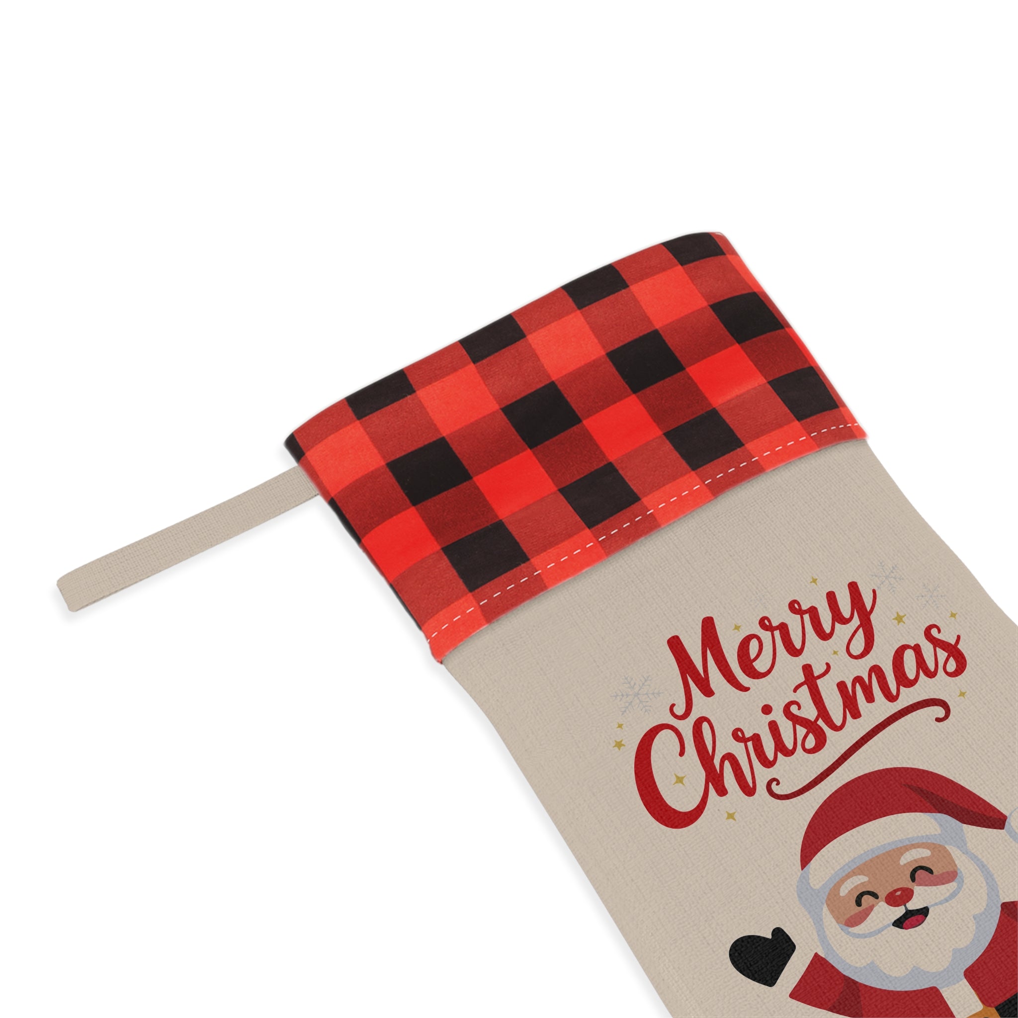 Buffalo Plaid “Merry Christmas” Santa Stocking – Festive Holiday Decor
