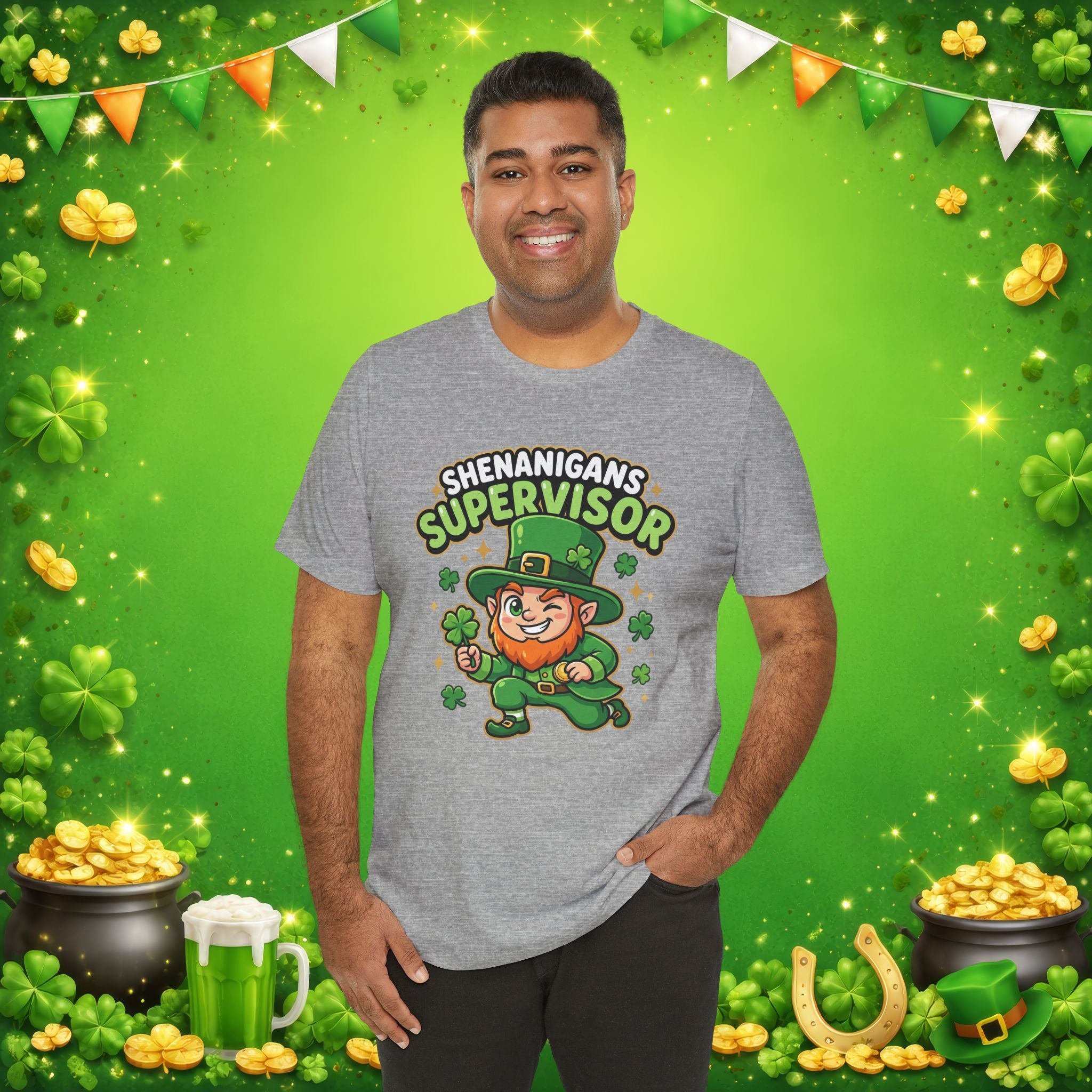 Shenanigans Supervisor T-Shirt – Funny St. Patrick’s Day Leprechaun Adult Unisex Tee