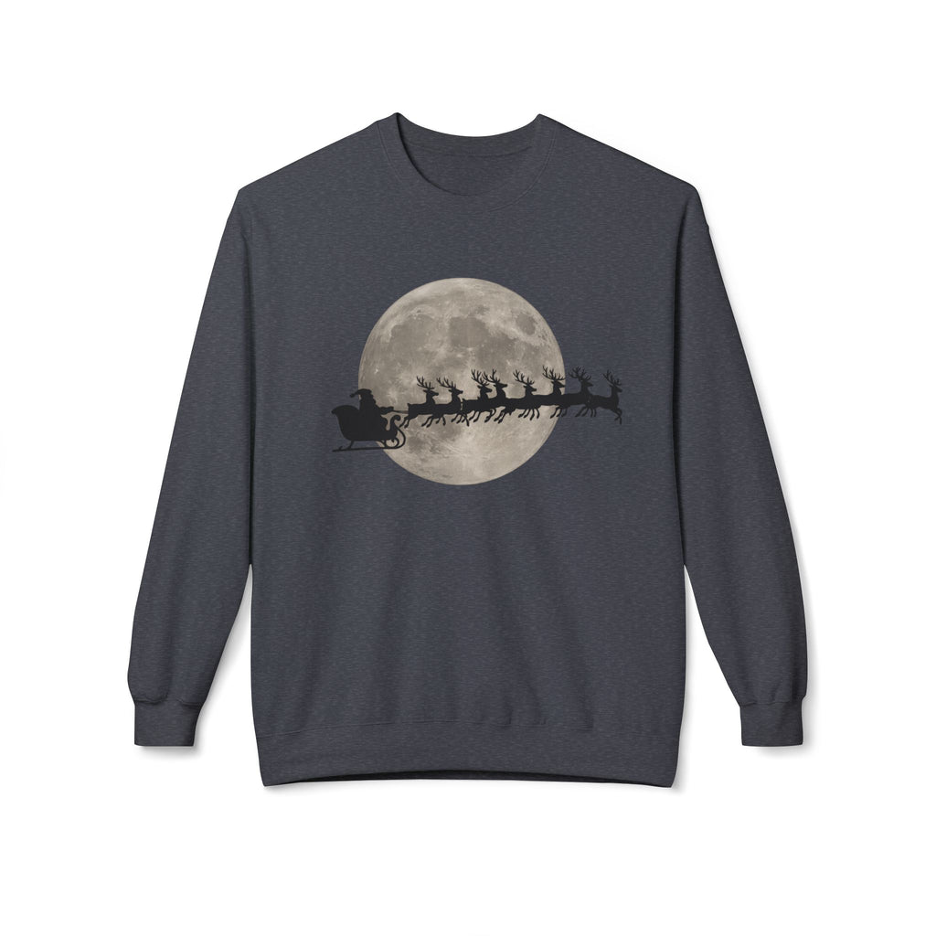 Silent Night Flight — Santa and Reindeer Full Moon Christmas Sweatshirt