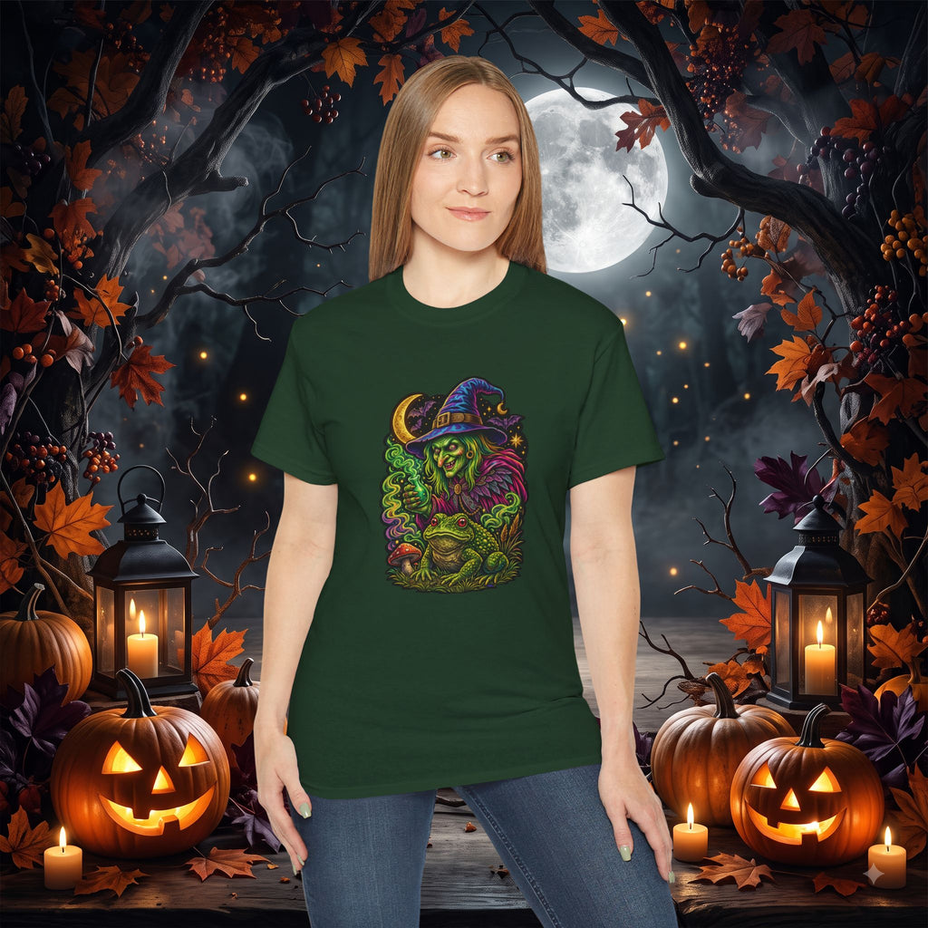 Neon Witch & Toad Halloween T-Shirt | Spooky Witchcraft Tee