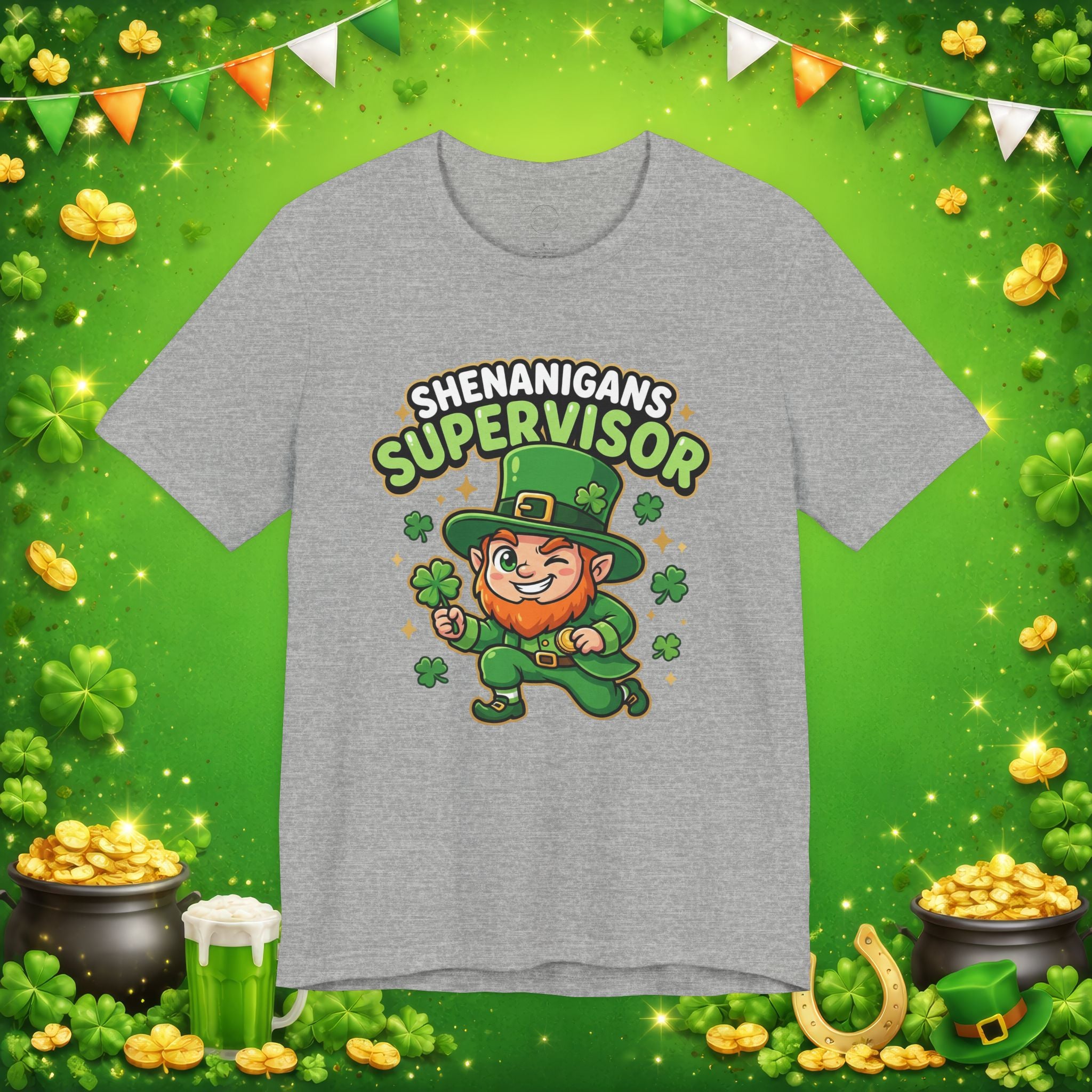 Shenanigans Supervisor T-Shirt – Funny St. Patrick’s Day Leprechaun Adult Unisex Tee