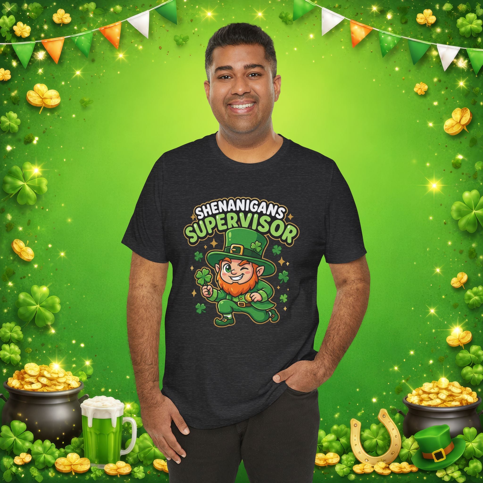 Shenanigans Supervisor T-Shirt – Funny St. Patrick’s Day Leprechaun Adult Unisex Tee
