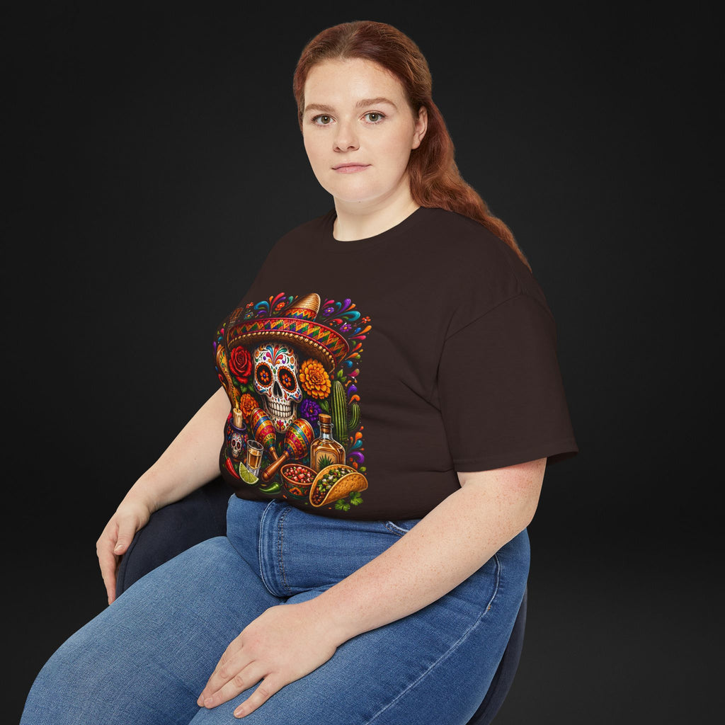 Cinco de Mayo Sugar Skull T-Shirt – Fiesta Sombrero Taco & Tequila Graphic Tee