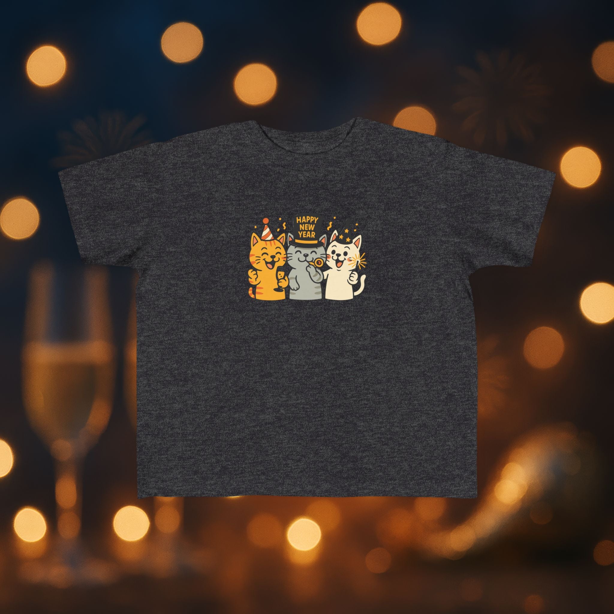Happy New Year Cats Toddler T-Shirt – Cute Party Cats Shirt for Toddlers