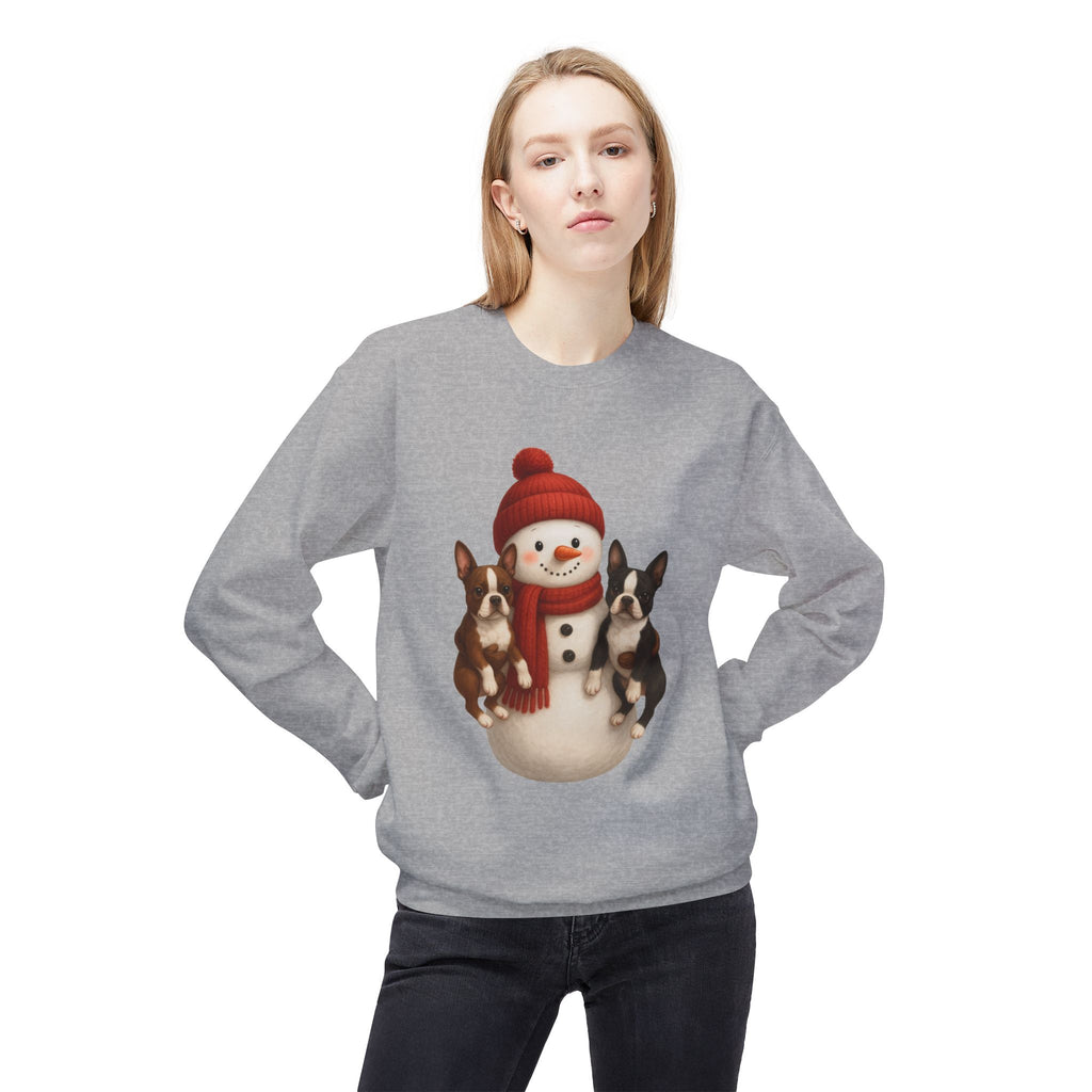 Winter Boston Terrier Snowman Sweatshirt – Cozy Holiday Dog Lover Pullover