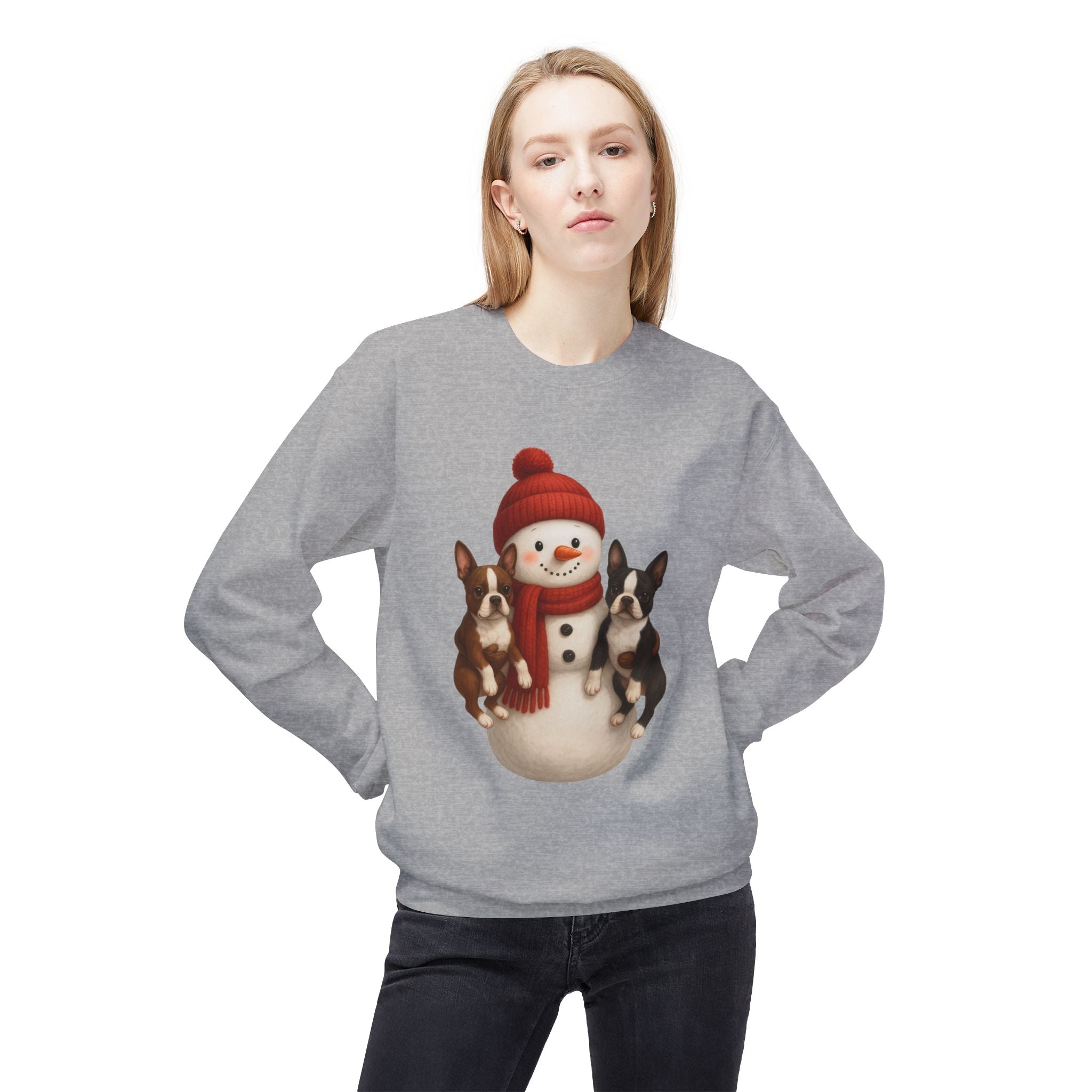 Winter Boston Terrier Snowman Sweatshirt – Cozy Holiday Dog Lover Pullover