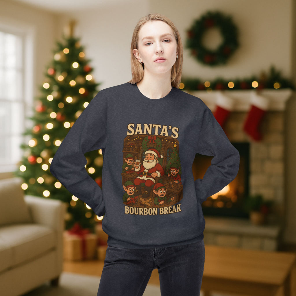 Santa’s Bourbon Break Christmas Sweatshirt – Funny Bourbon Lover Holiday Crewneck for Kentucky Bourbon Fans & Festive Christmas Gift
