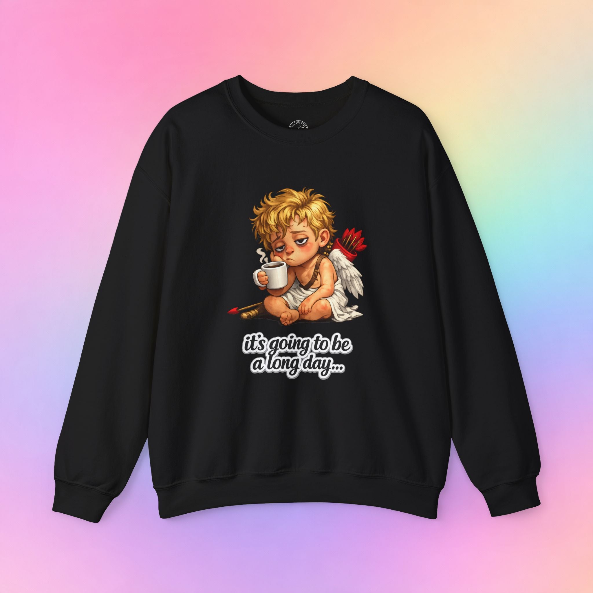 It’s Going to Be a Long Day Cupid Valentine’s Day Sweatshirt – Funny Coffee Angel Pullover