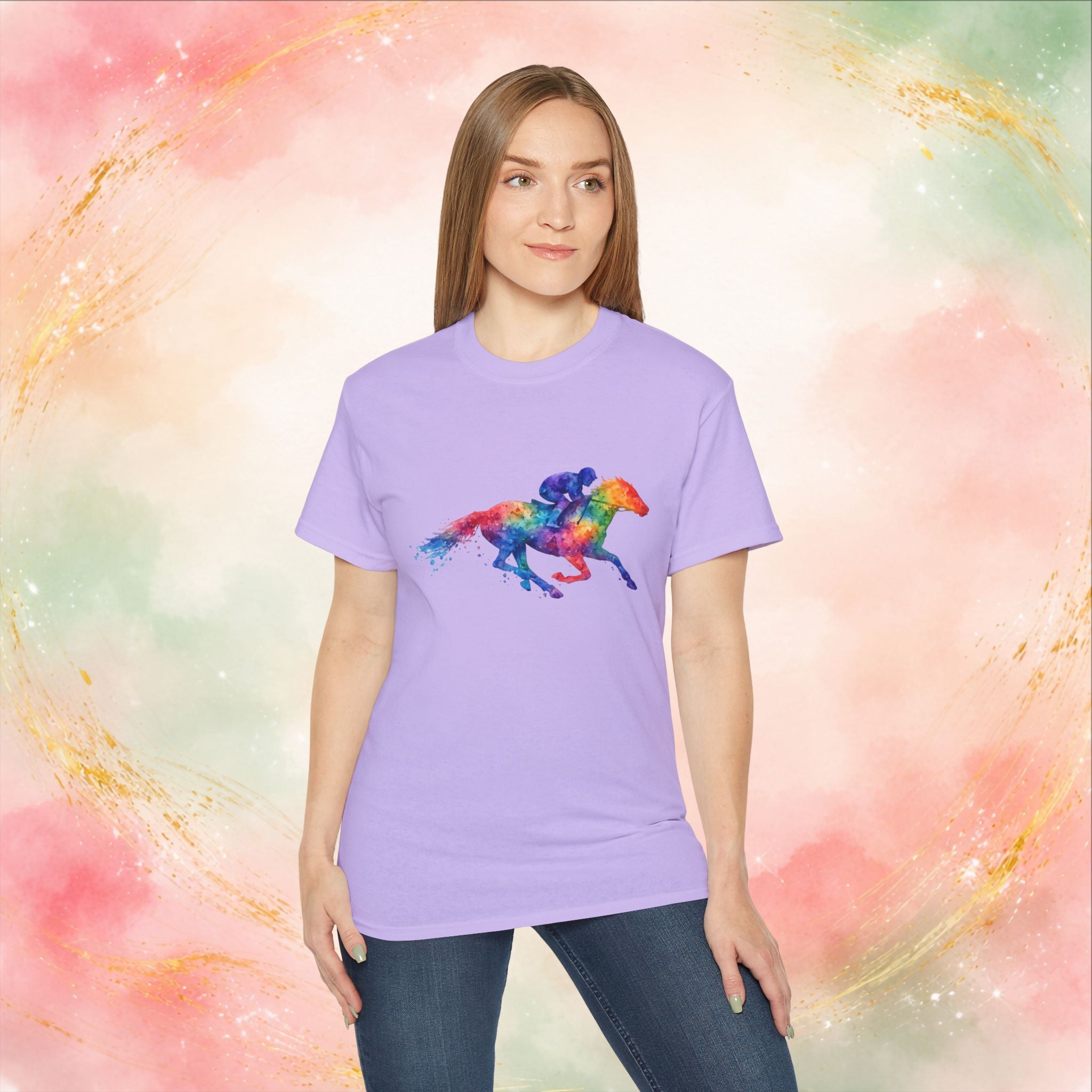 Kentucky Derby Watercolor Horse & Jockey T-Shirt | Colorful Race Day Graphic Tee