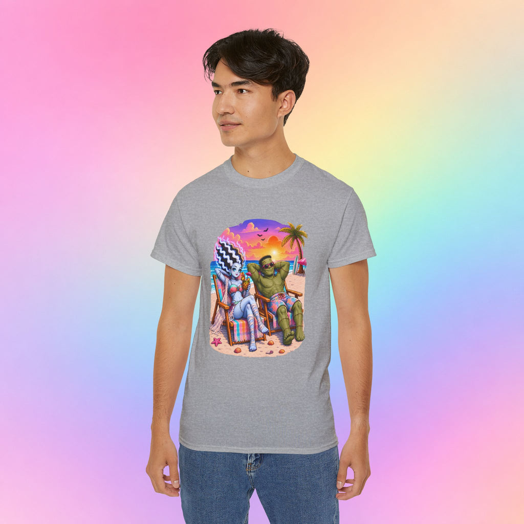 Summerween Monster Beach Couple Shirt | Spooky Summer Halloween Tropical Design