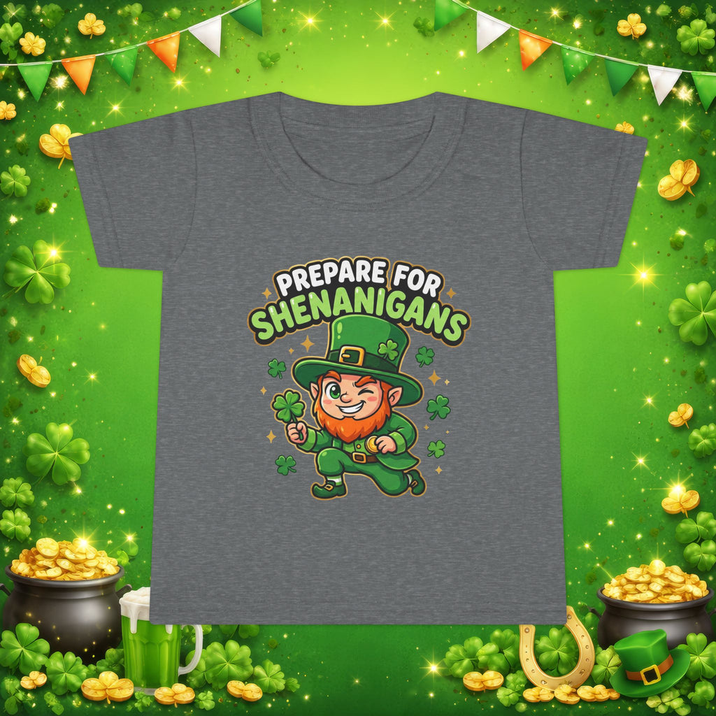 Prepare For Shenanigans Toddler T-Shirt – Funny St. Patrick’s Day Leprechaun Shirt for Kids