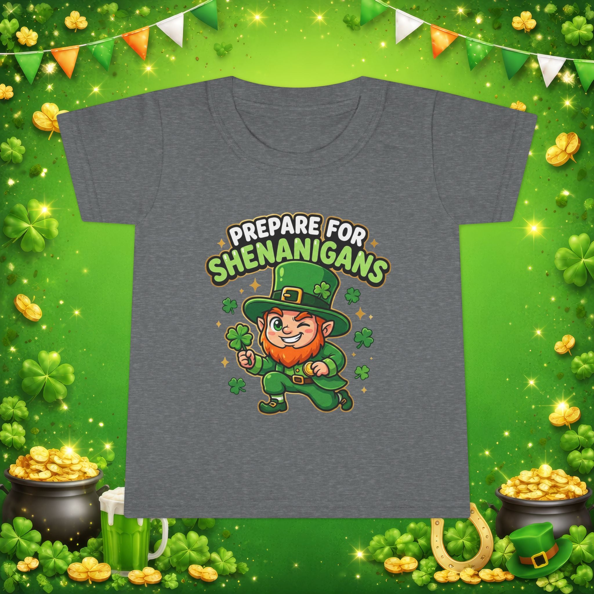 Prepare For Shenanigans Toddler T-Shirt – Funny St. Patrick’s Day Leprechaun Shirt for Kids