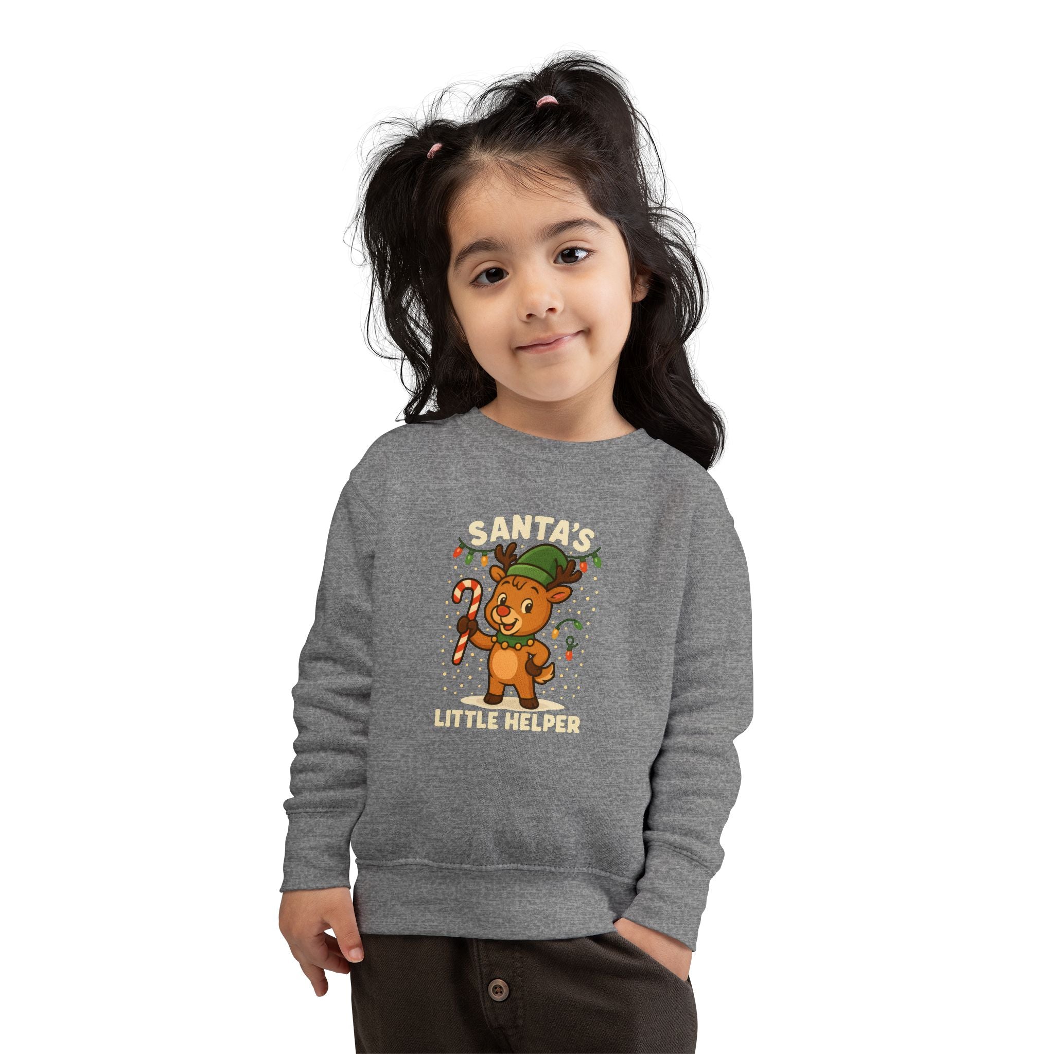 Santa’s Little Helper Toddler Christmas Sweatshirt – Cute Reindeer Holiday Pullover