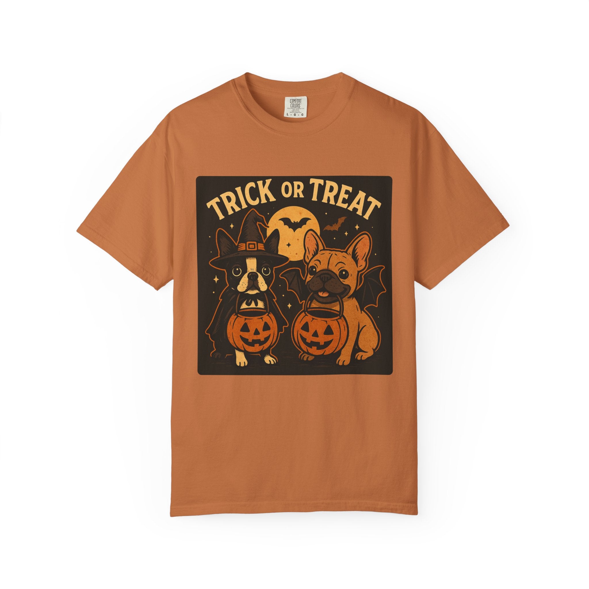 Trick or Treat Boston Terrier & Frenchie Halloween Shirt (Adult Unisex)