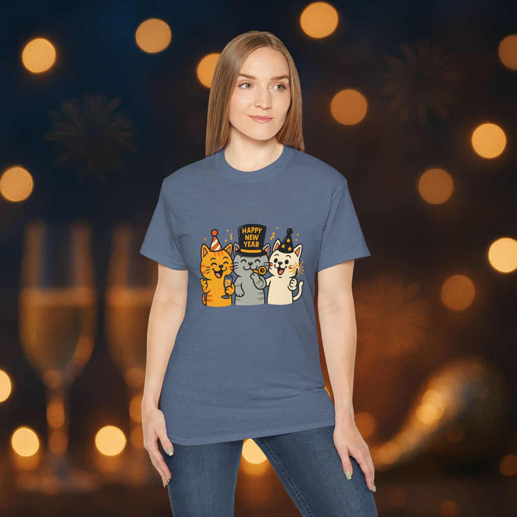 Happy New Year Cats T-Shirt – Cute Party Cats Tee | New Year’s Eve Cat Lover Shirt