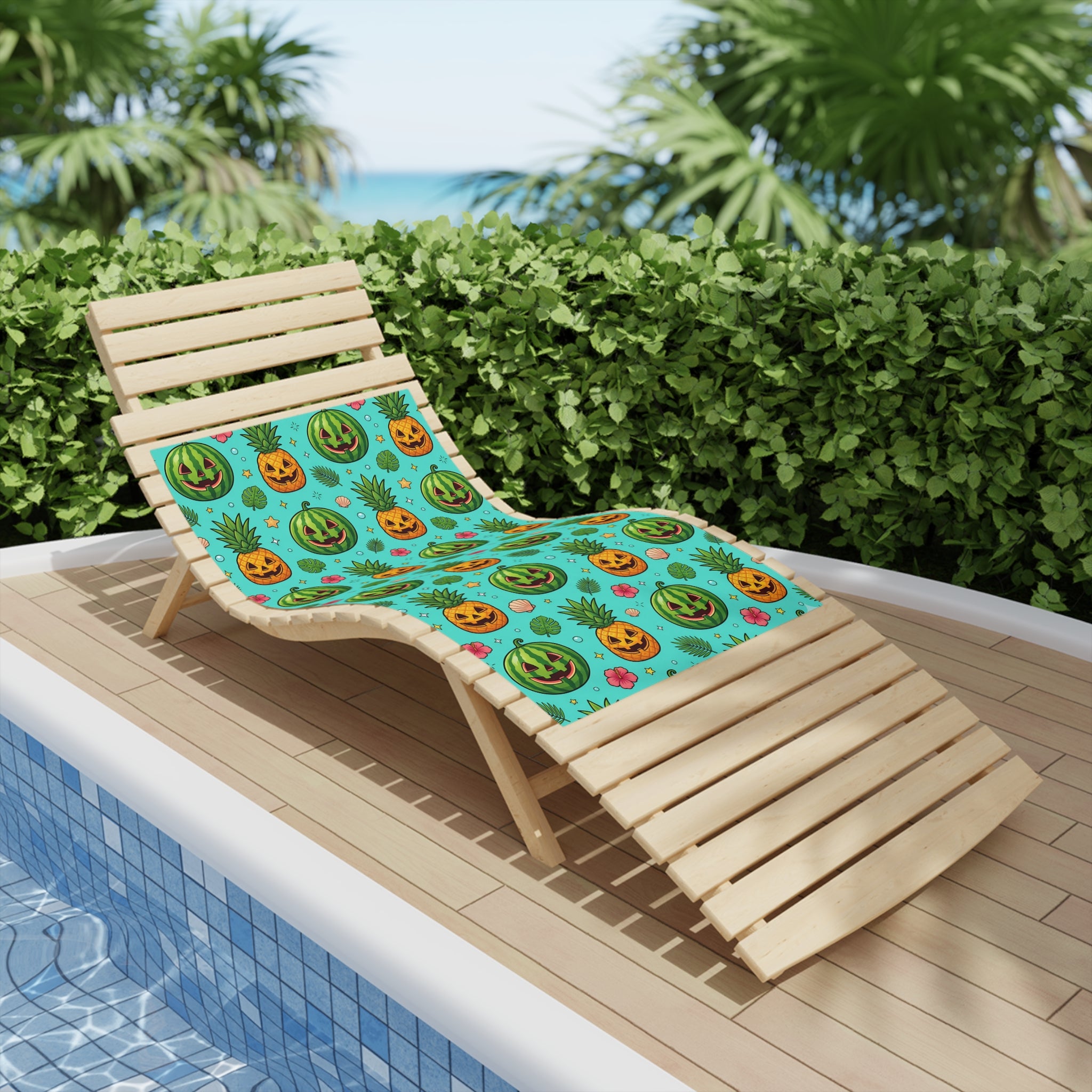 Summerween Beach Towel – Watermelon & Pineapple Jack-O’-Lantern Tropical Halloween Towel
