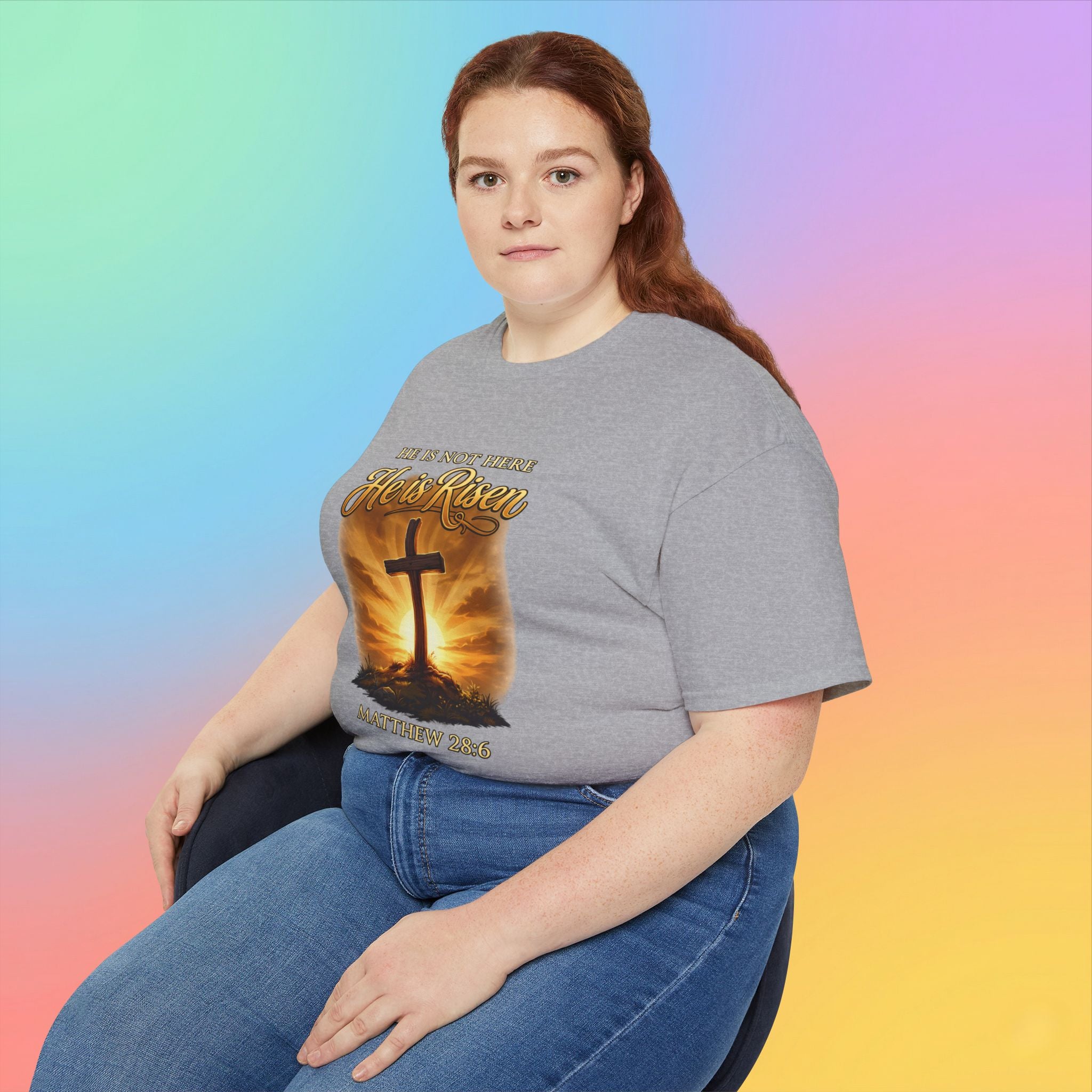 Christian Easter Shirt – He Is Risen Matthew 28:6 Cross Resurrection T-Shirt Faith-Based Easter Apparel