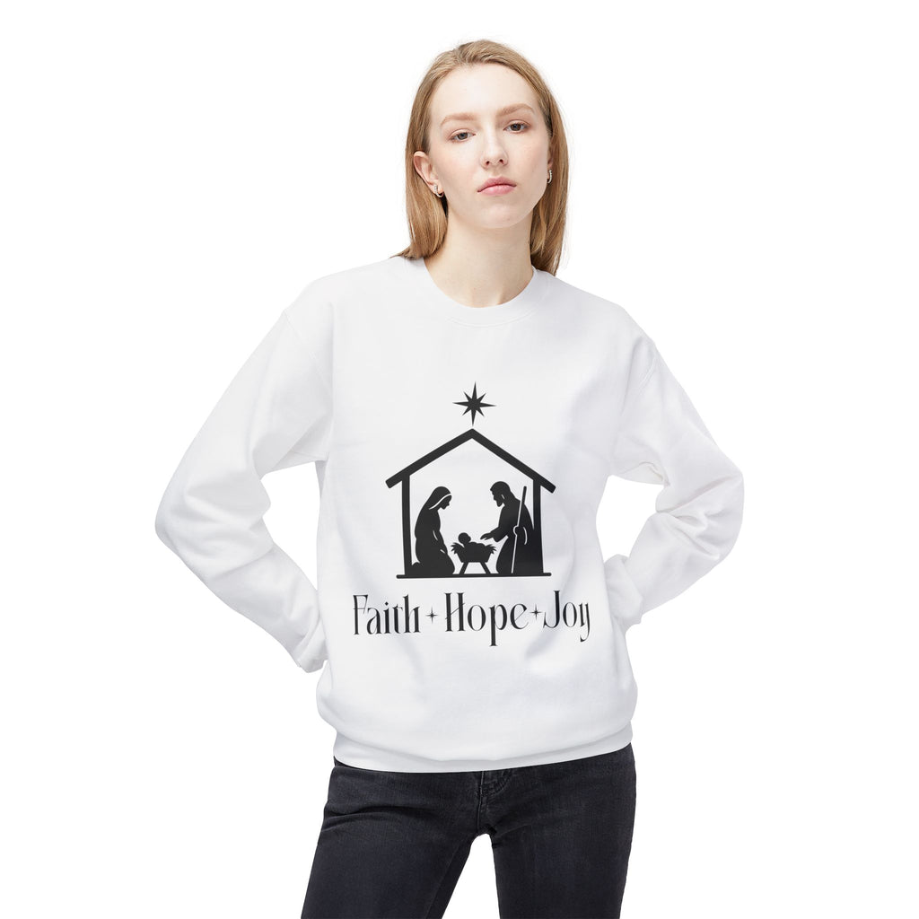 Faith • Hope • Joy Nativity Christmas Sweatshirt – Minimalist Holy Family Design