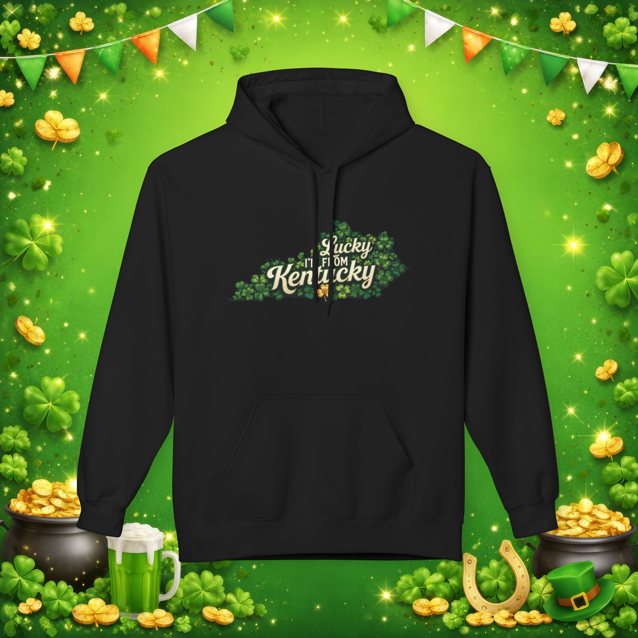 Lucky I’m From Kentucky Hoodie – St. Patrick’s Day Shamrock Kentucky Sweatshirt – Irish Bluegrass Pride Pullover