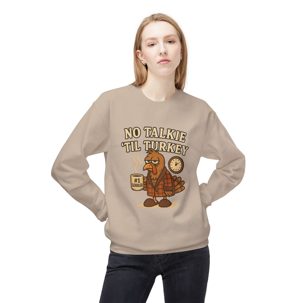 “No Talkie ‘Til Turkey” Funny Thanksgiving Coffee Sweatshirt